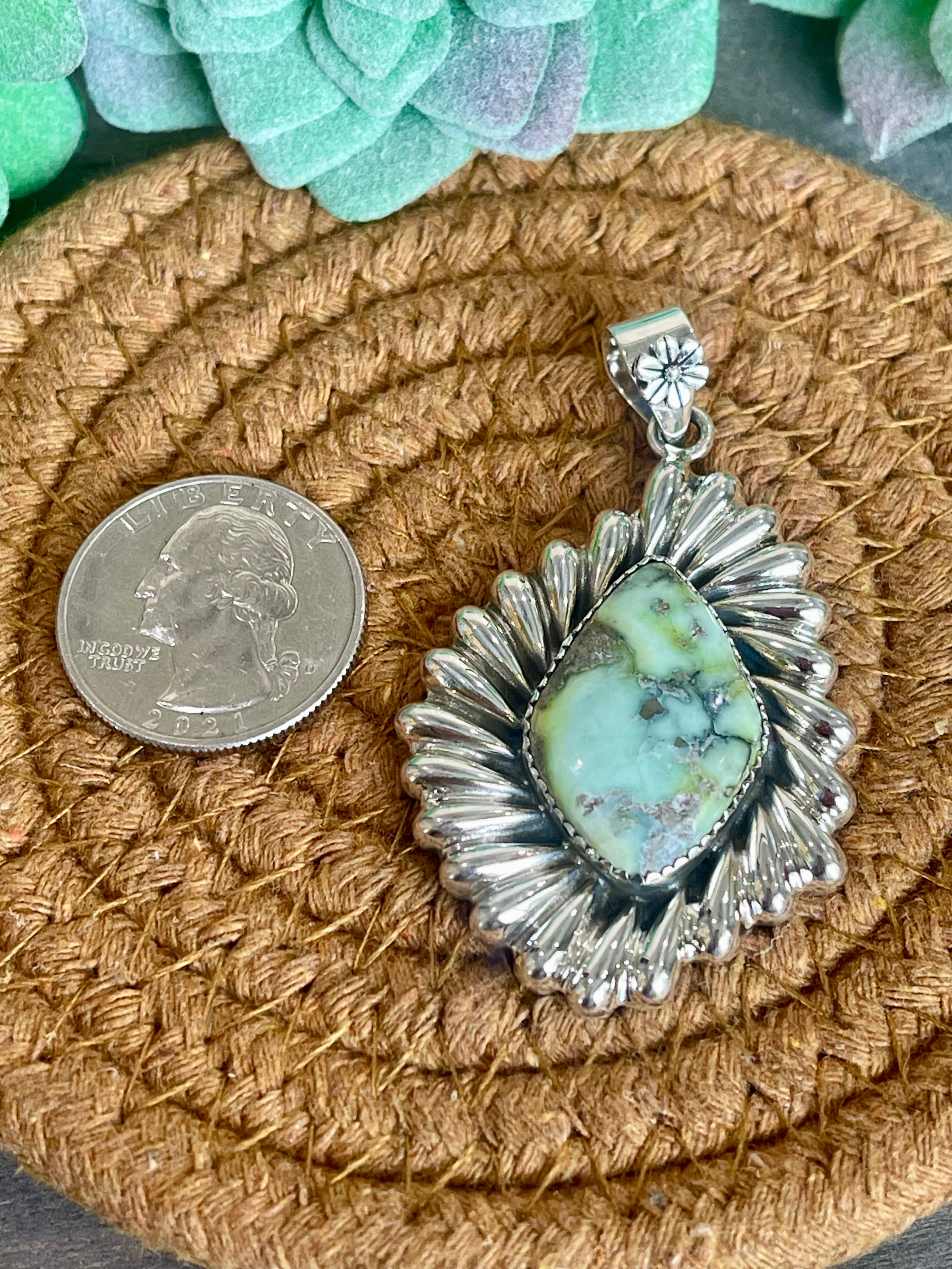 Southwest Palomino Variscite & Sterling Silver Pendant