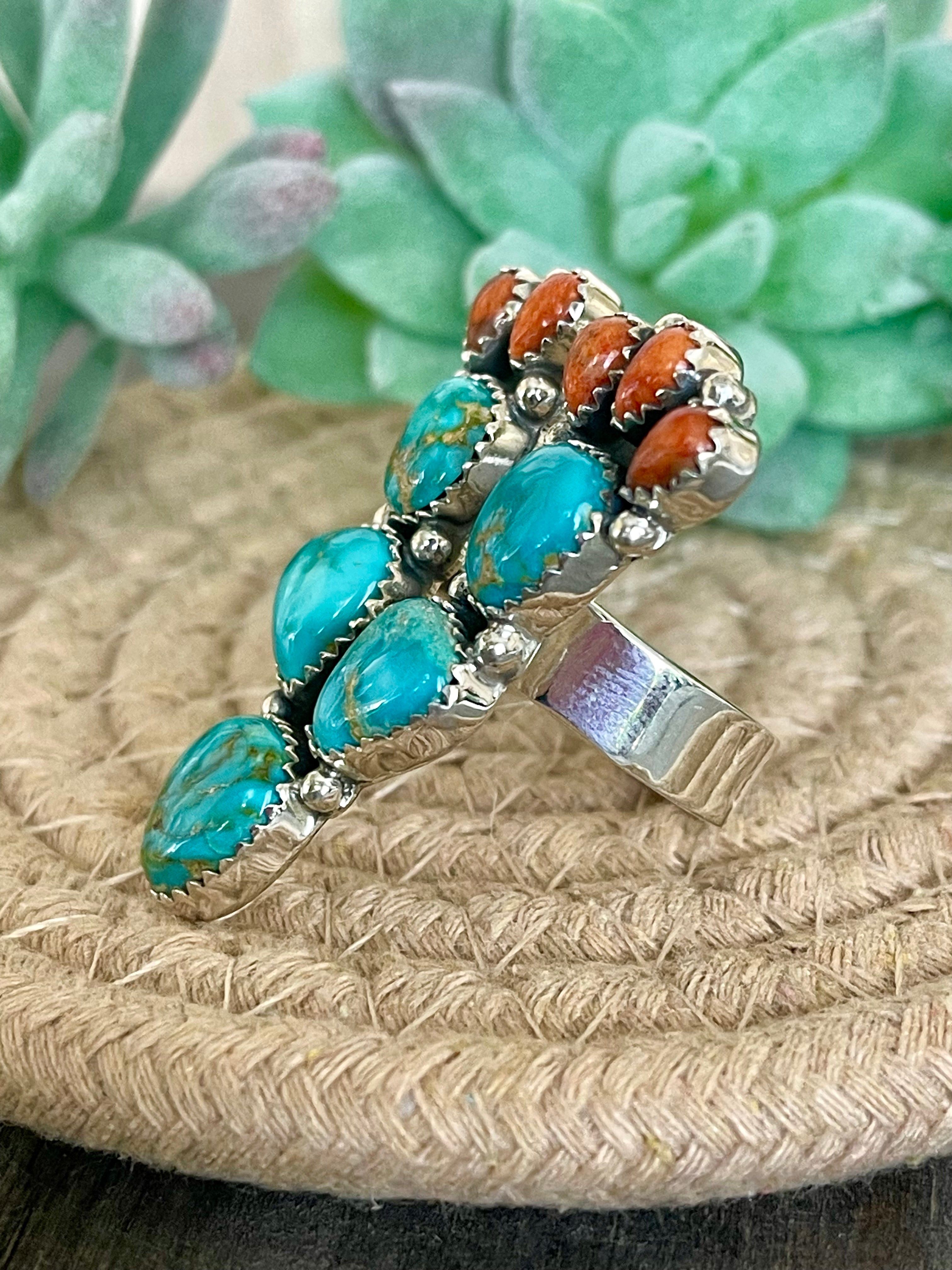 Southwest Handmade Multi Stone & Sterling Silver Adjustable Ring