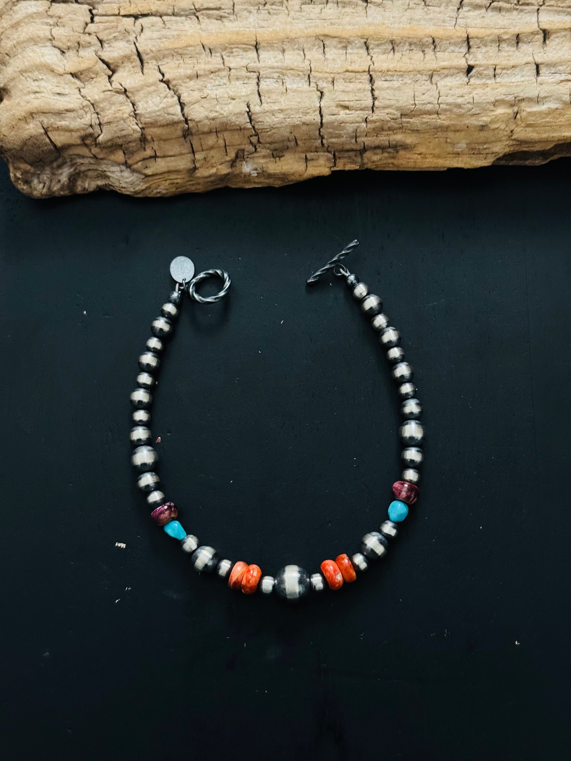 Navajo Strung Multi Stone & Sterling Silver Pearl Beaded Bracelet