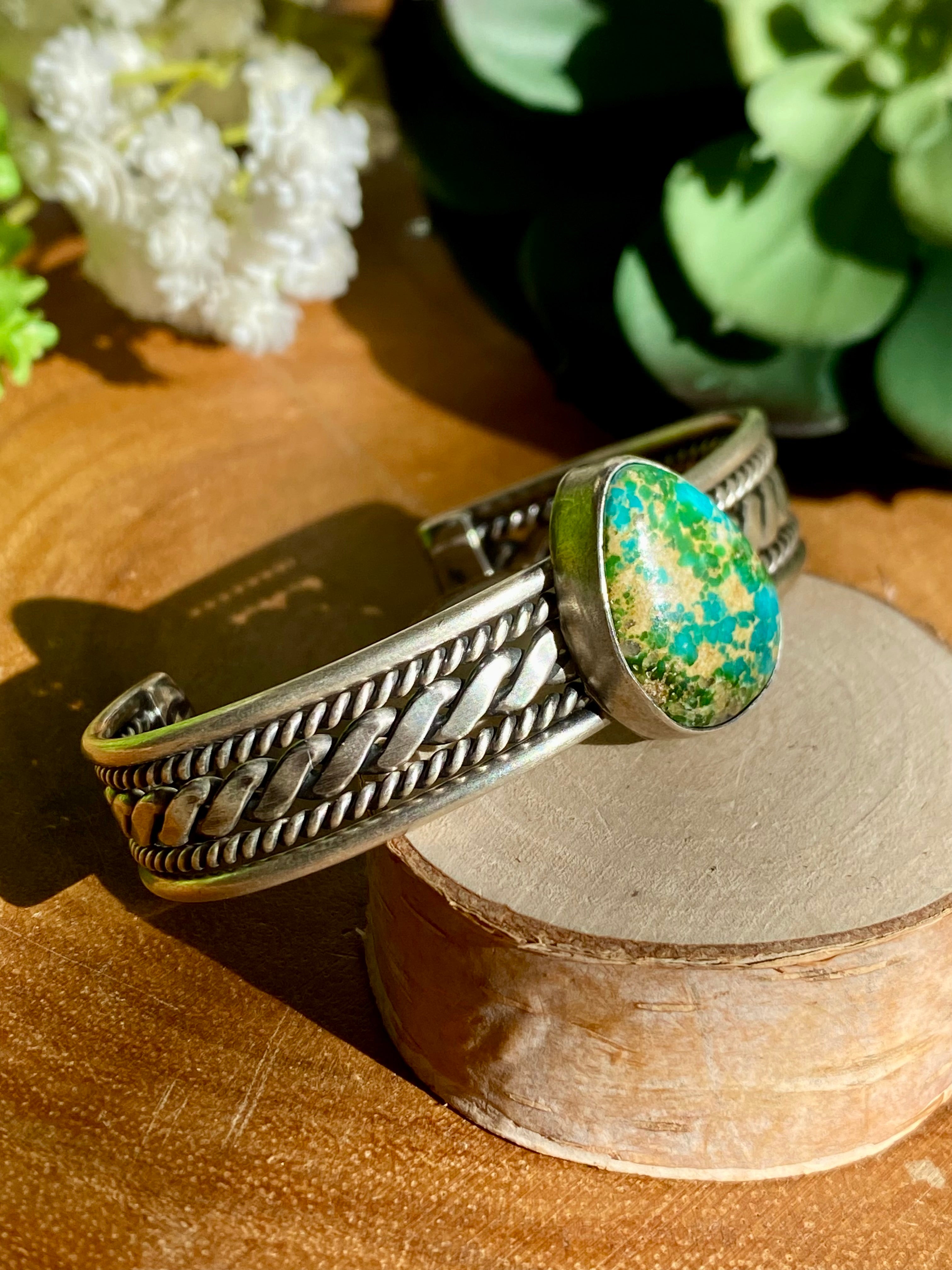 Navajo Made Sonoran Mountain Turquoise & Sterling Silver Cuff Bracelet