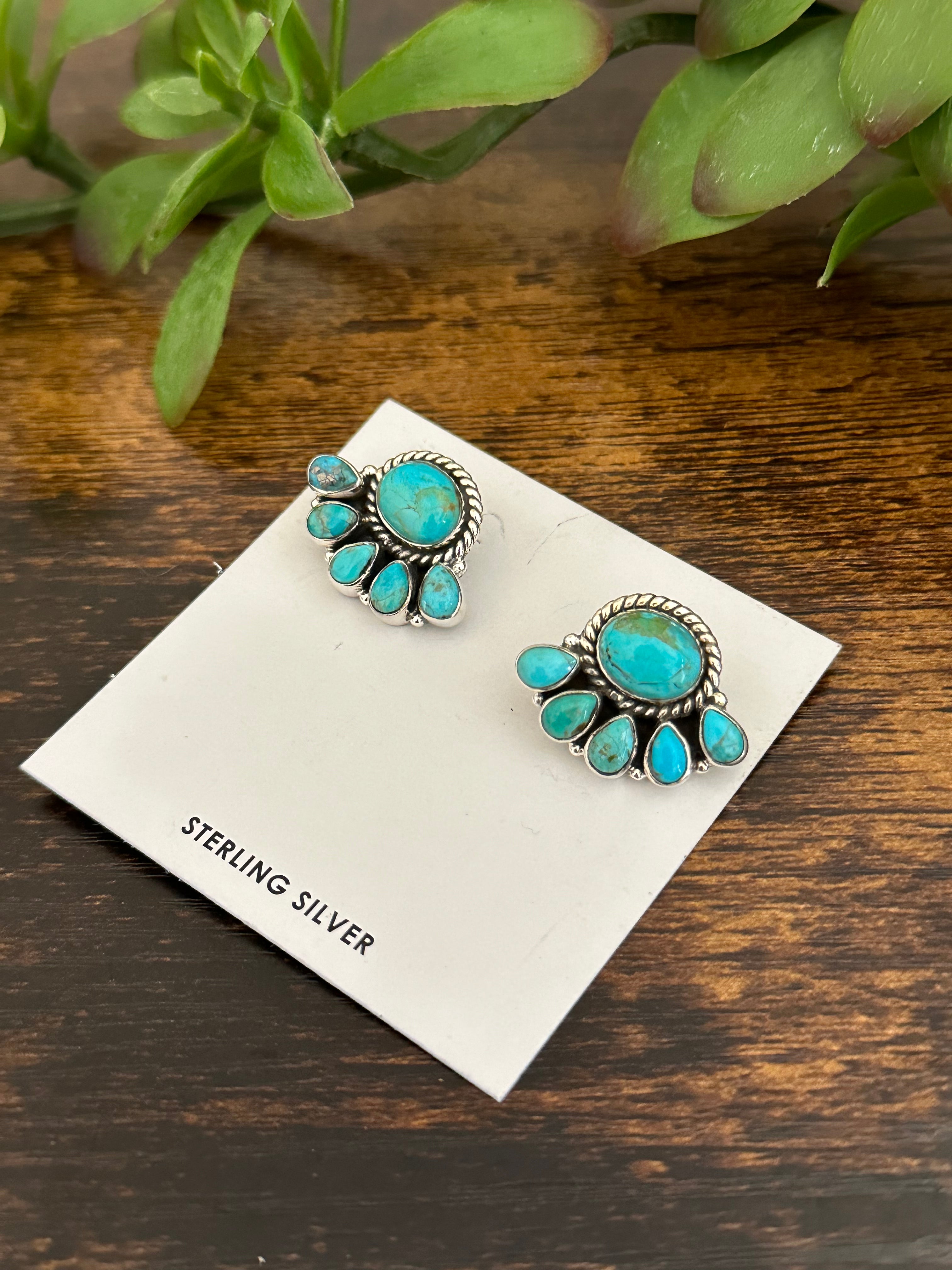 Southwest Handmade Kingman Turquoise & Sterling Silver Post Earrings