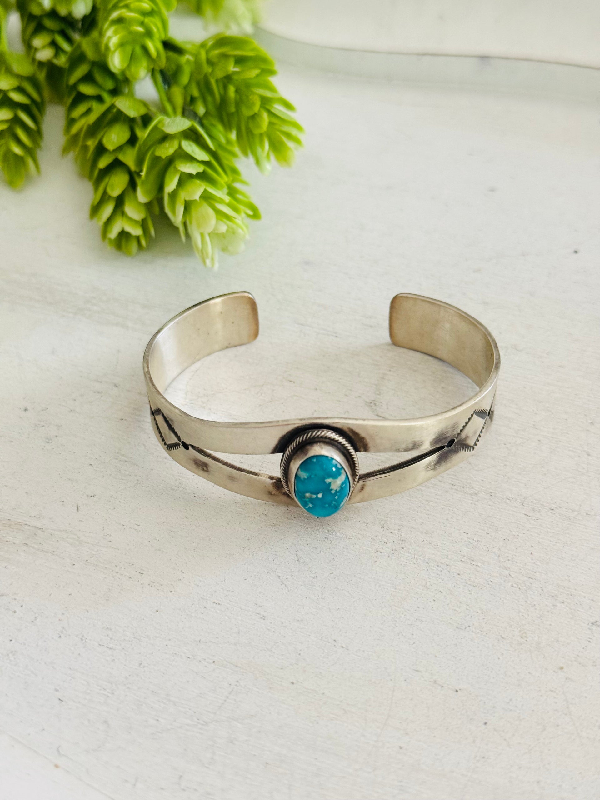 Navajo Made South Hill Turquoise & Sterling Silver Cuff Bracelet