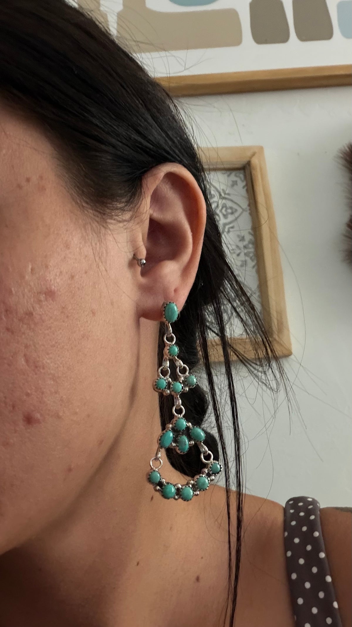Pearline Spencer Kingman Turquoise & Sterling Silver Post Dangle Cluster Earrings