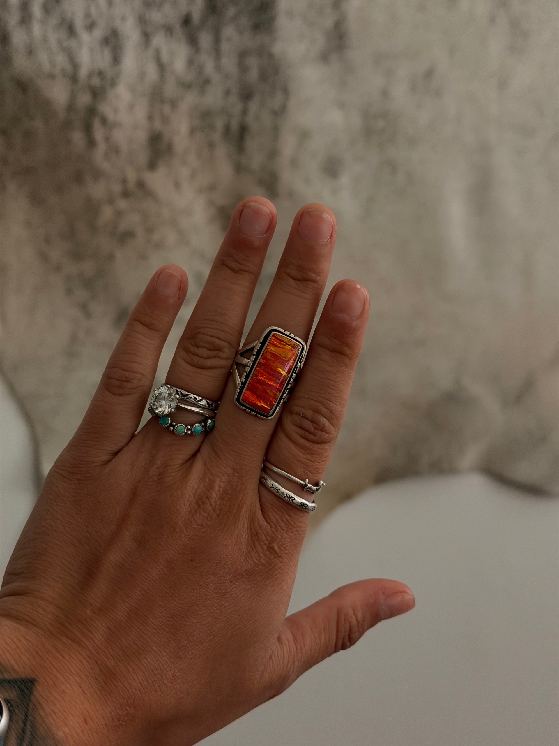 Navajo Made Opal & Sterling Silver Ring Size 7