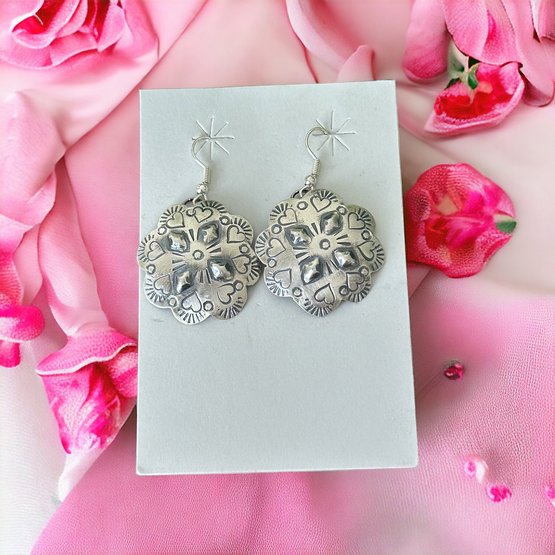 Tim Yazzie Sterling Silver Heart Dangle Earrings