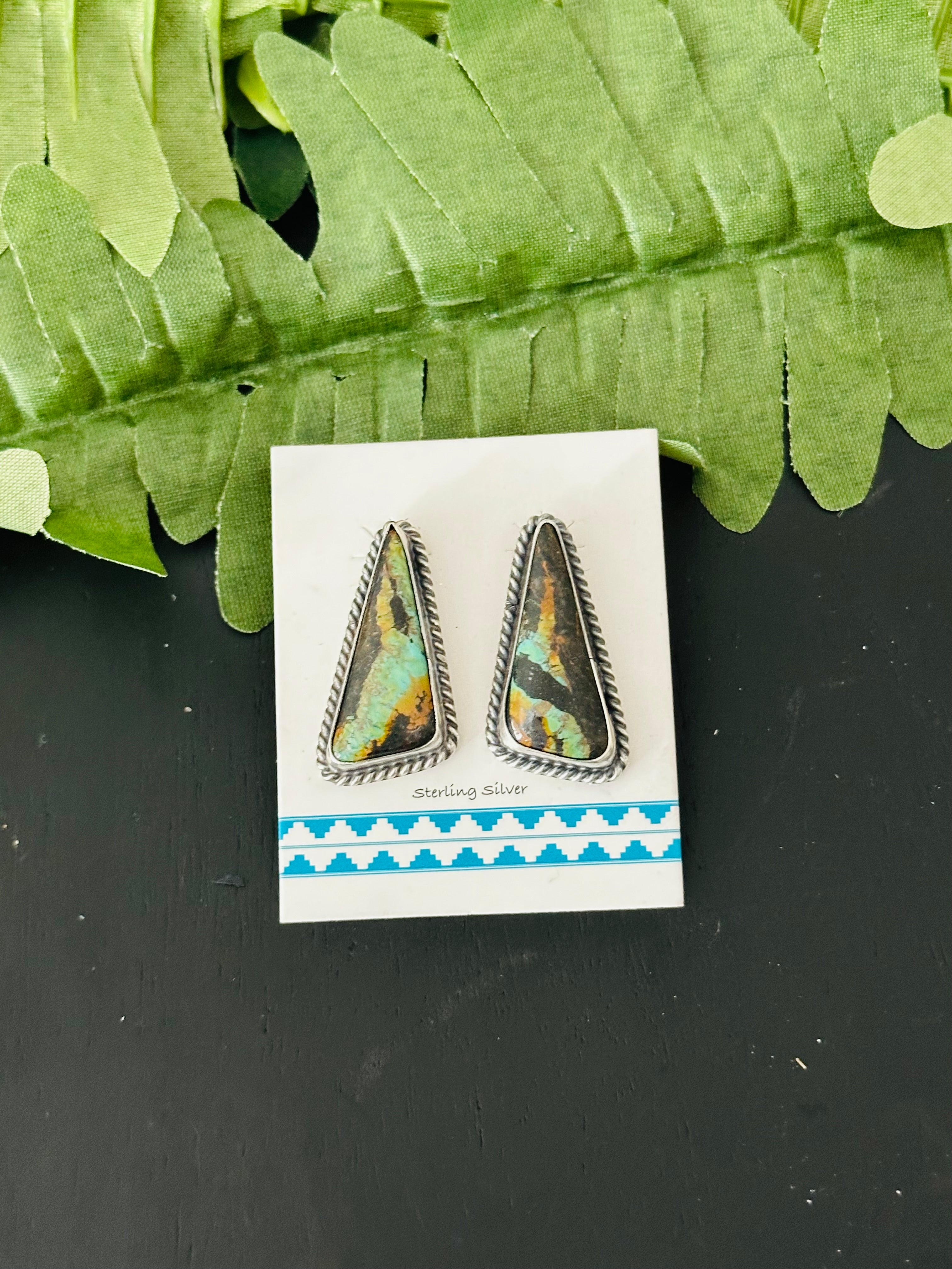 Pete Skeets Black Jack Turquoise & Sterling Silver Post Earrings