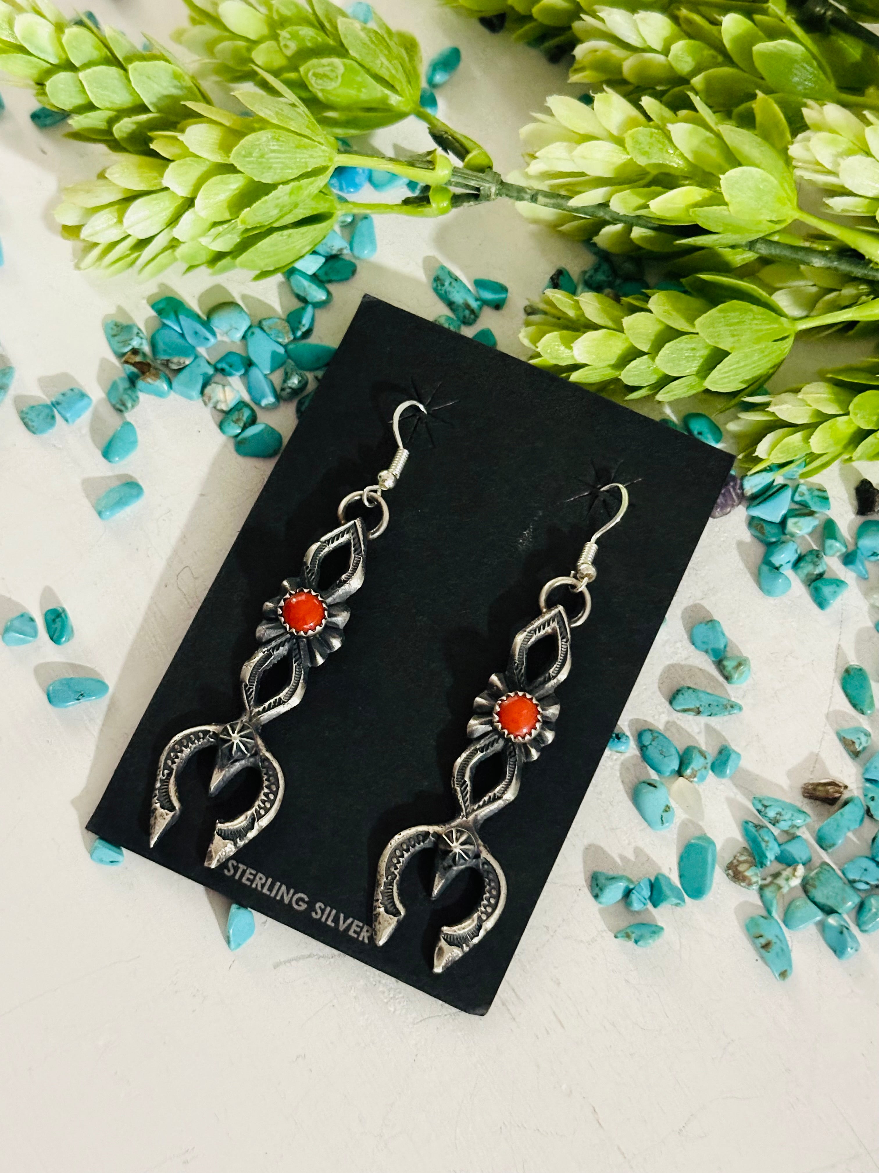 Kevin Billah Coral & Sterling Silver Dangle Earrings