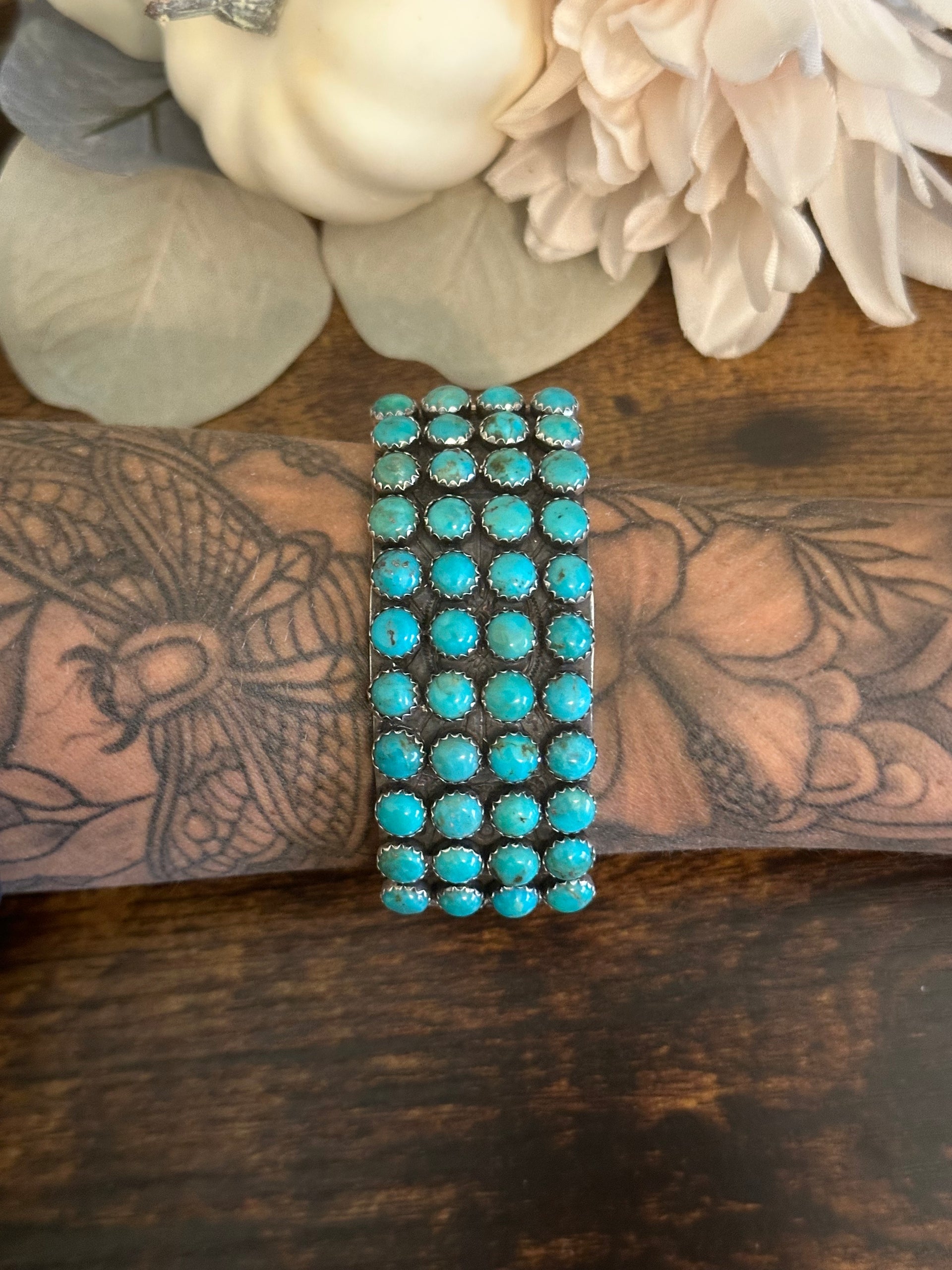 Leroy James Kingman Turquoise & Sterling Silver Cluster Cuff Bracelet