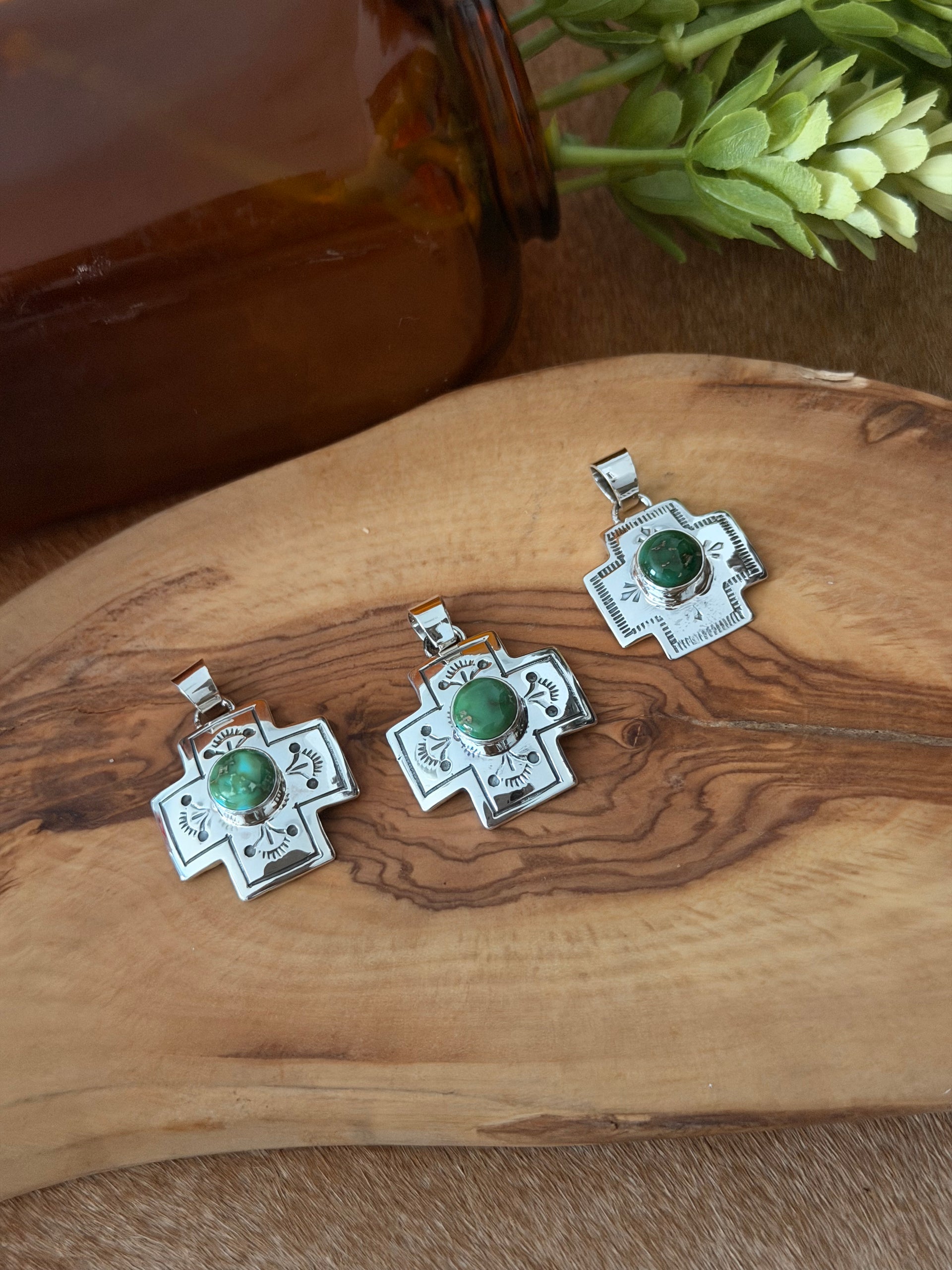 Navajo Made Sonoran Gold Turquoise & Sterling Silver Pendant