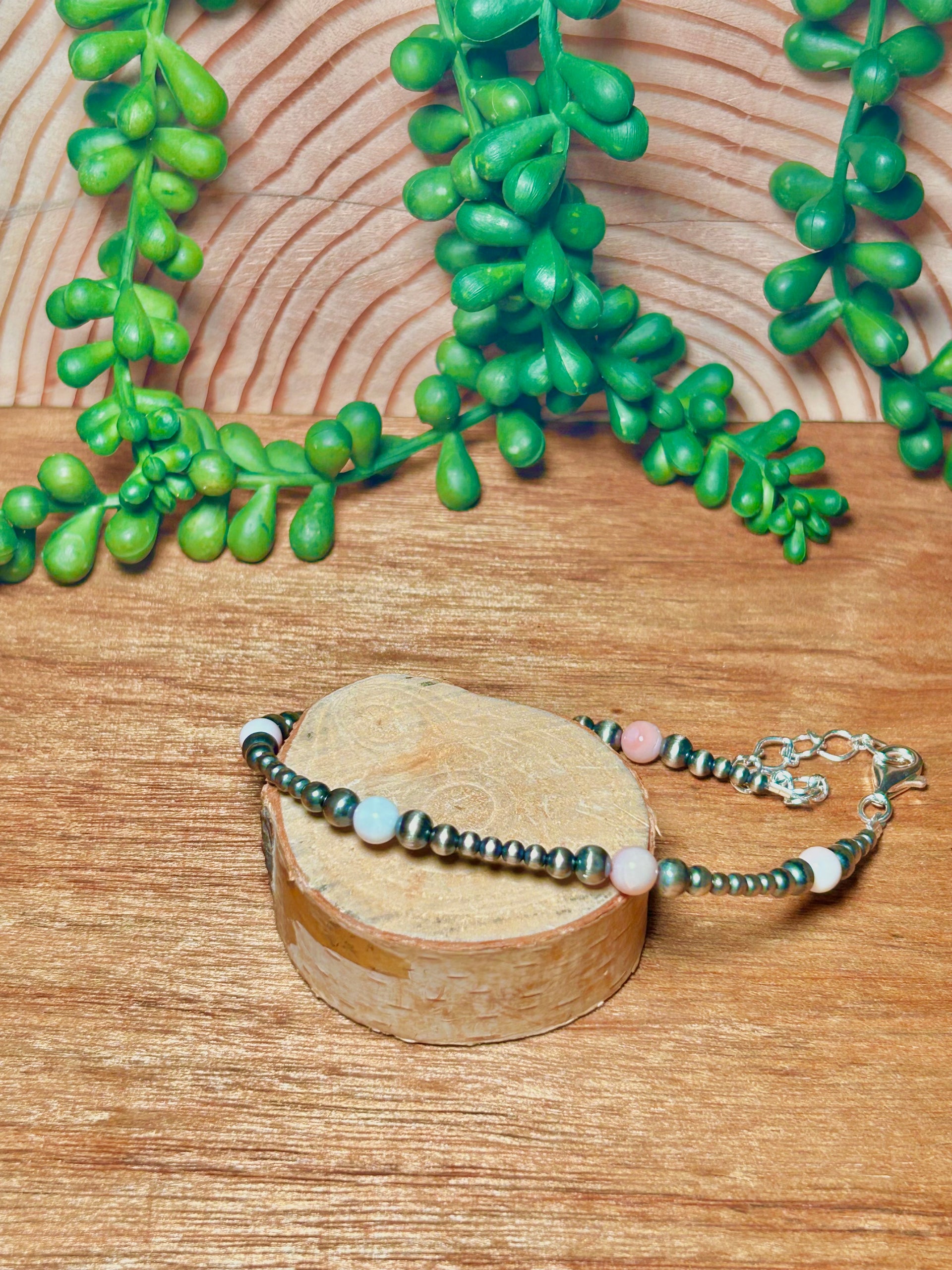 Navajo Made Pink Conch &  Sterling Silver Strung Anklet