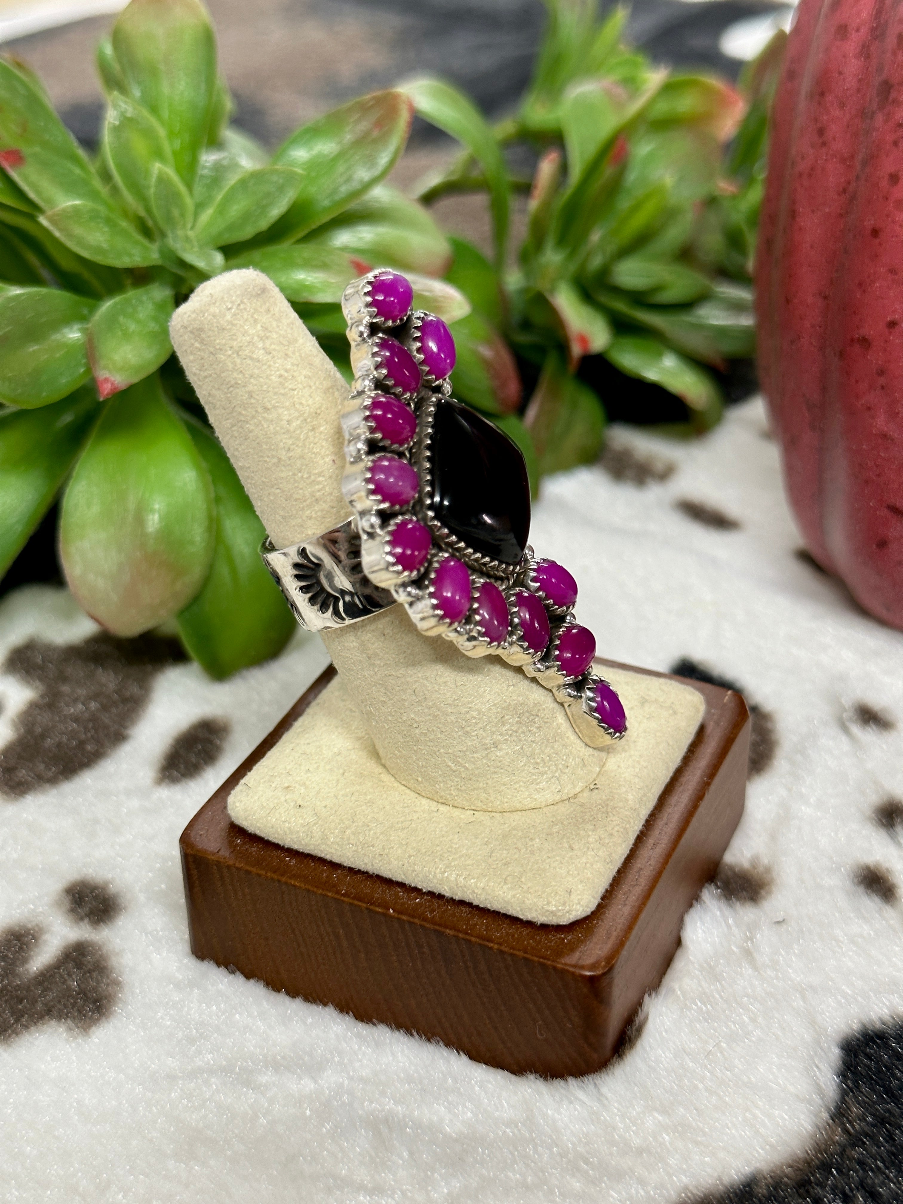 Southwest Handmade Multi Stone & Sterling Silver Cluster Adjustable Ring