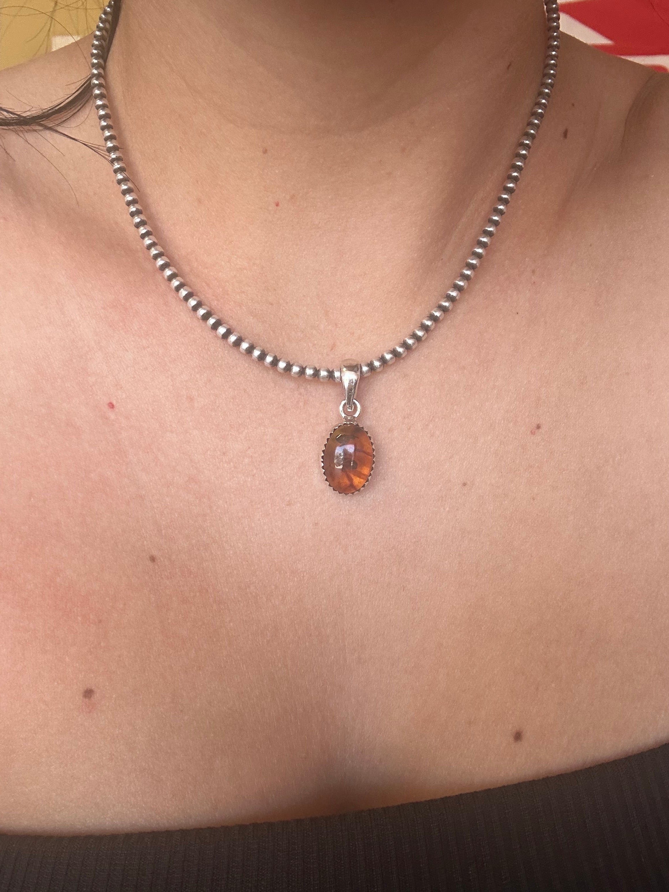 Southwest Handmade Amber & Sterling Silver Pendant