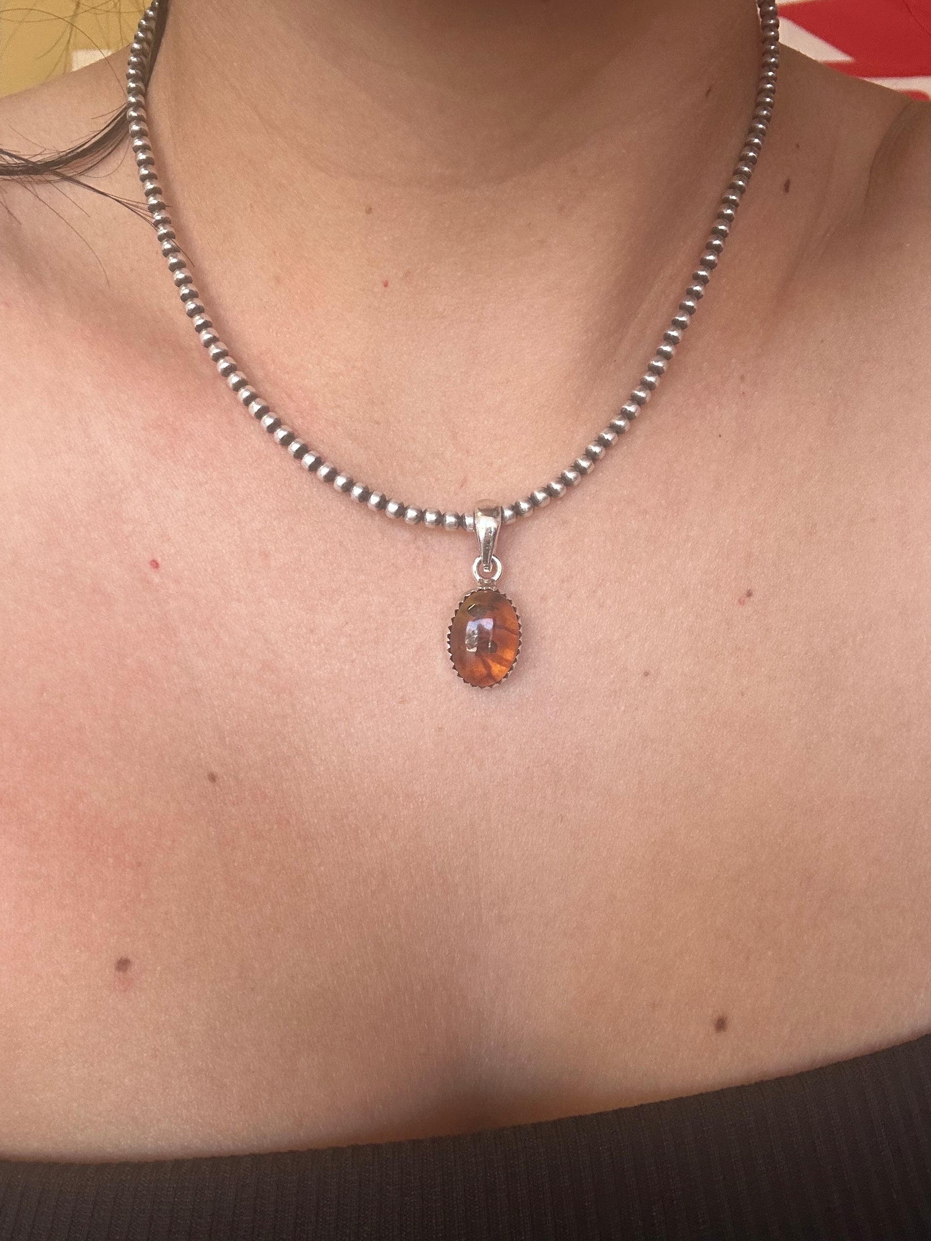 Southwest Handmade Amber & Sterling Silver Pendant
