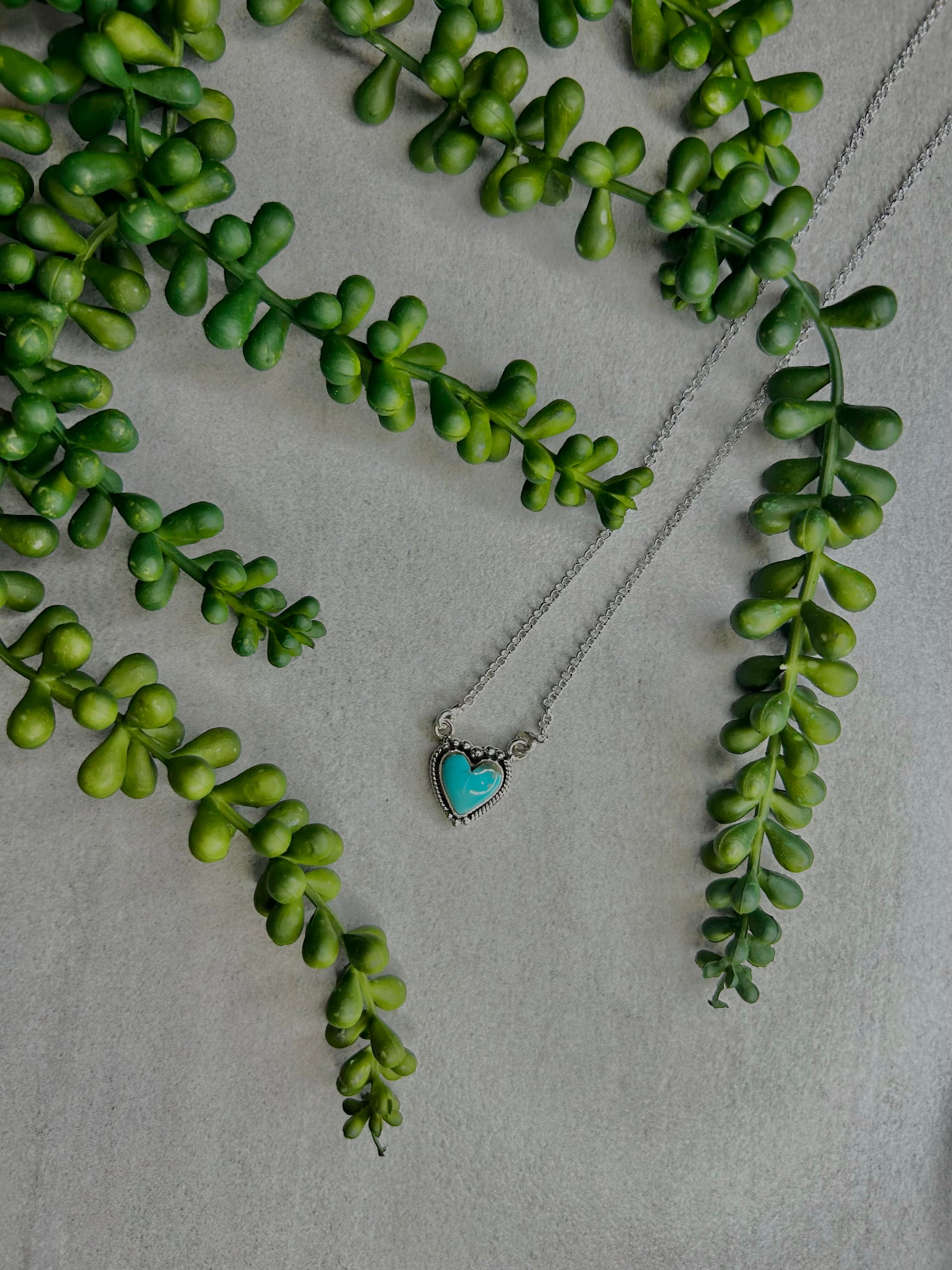 Southwest Made Kingman Turquoise & Sterling Sliver Heart Necklace