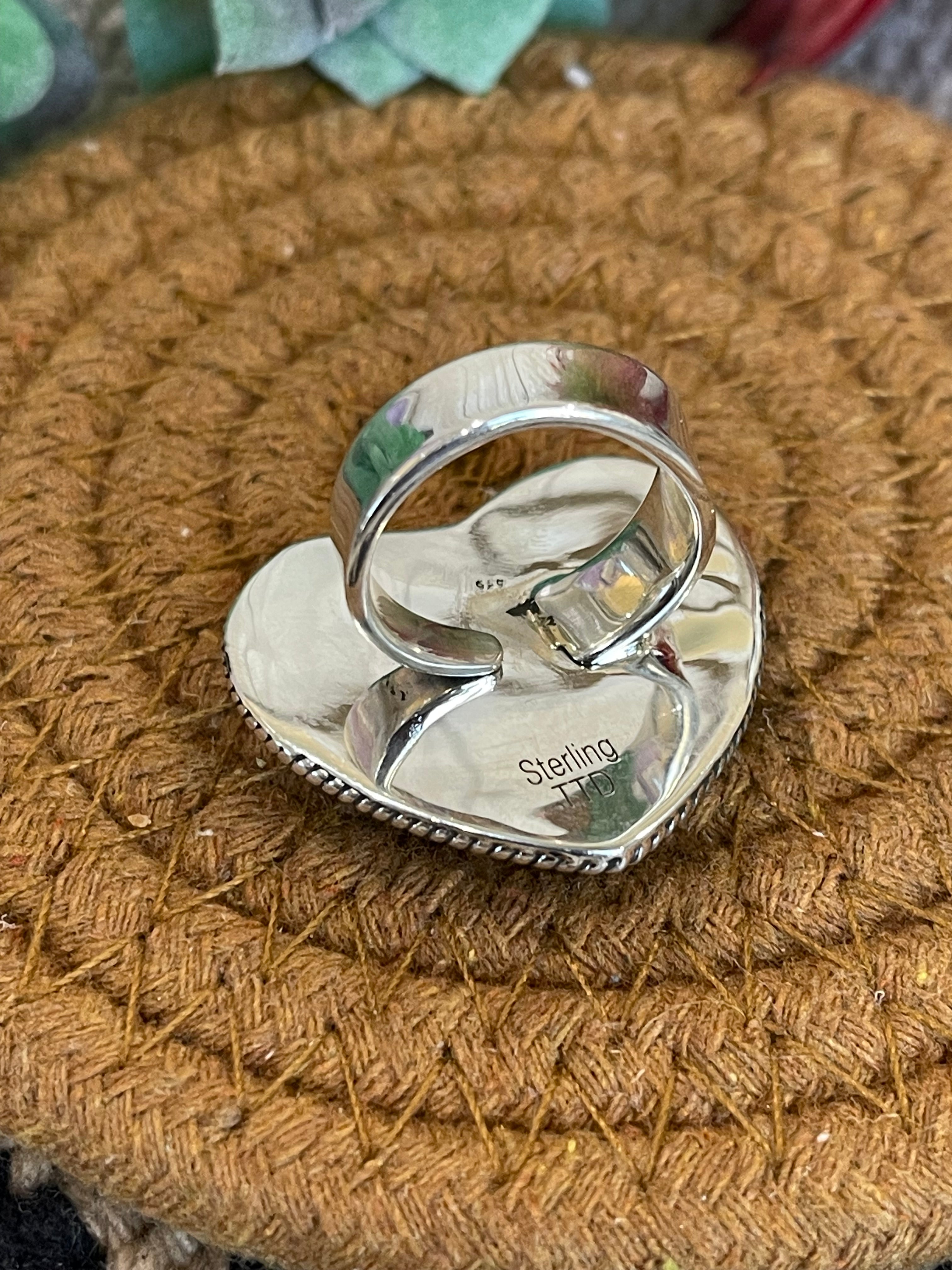 Southwest Handmade White Buffalo & Sterling Silver Adjustable Heart Ring