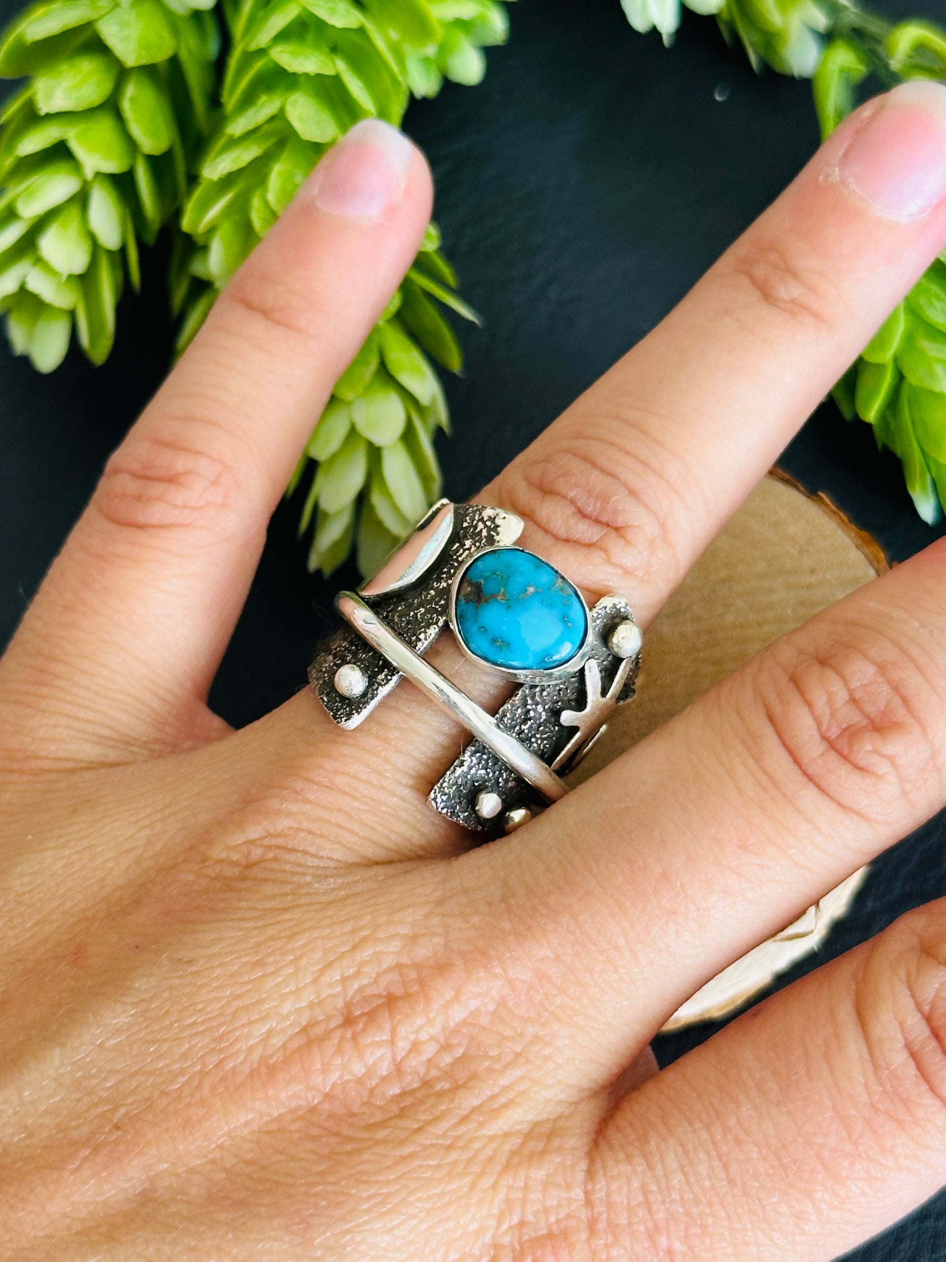 Alex Sanchez Blue Ridge Turquoise & Sterling Silver Ring Size 7.5