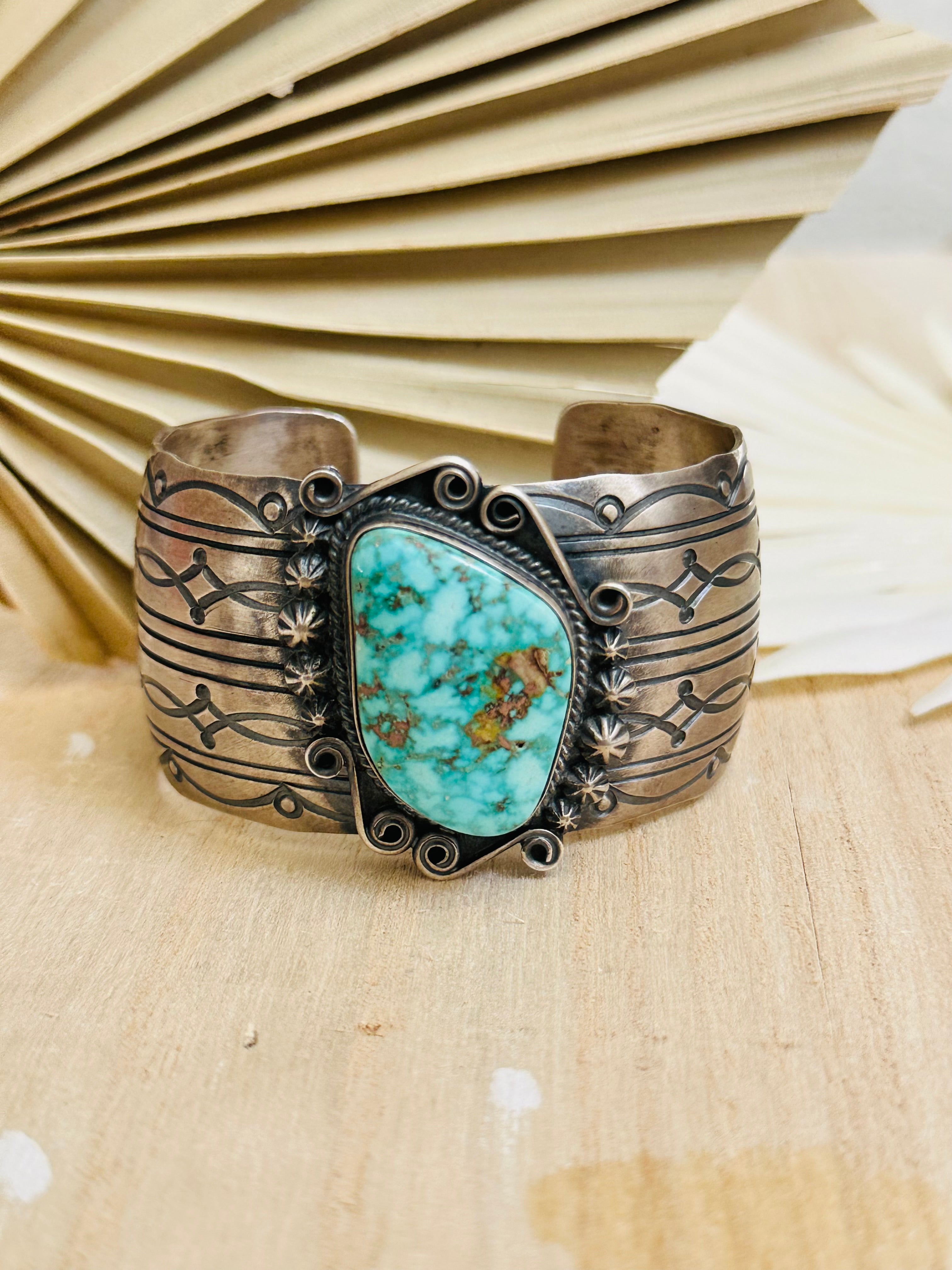 Navajo Made Royston Turquoise & Sterling Silver Cuff Bracelet