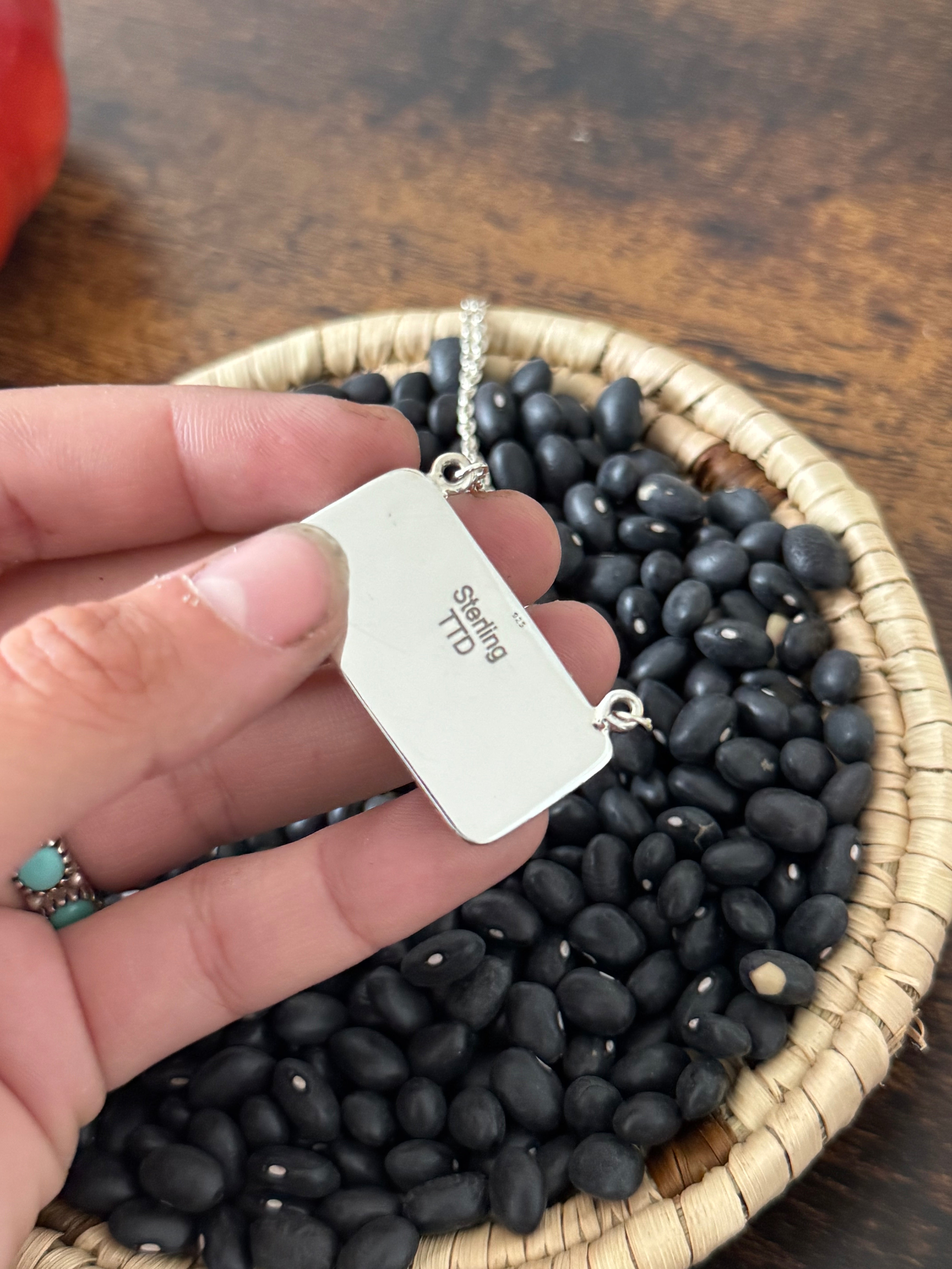 Southwest Handmade Black Jack Turquoise & Sterling Silver Bar Necklace