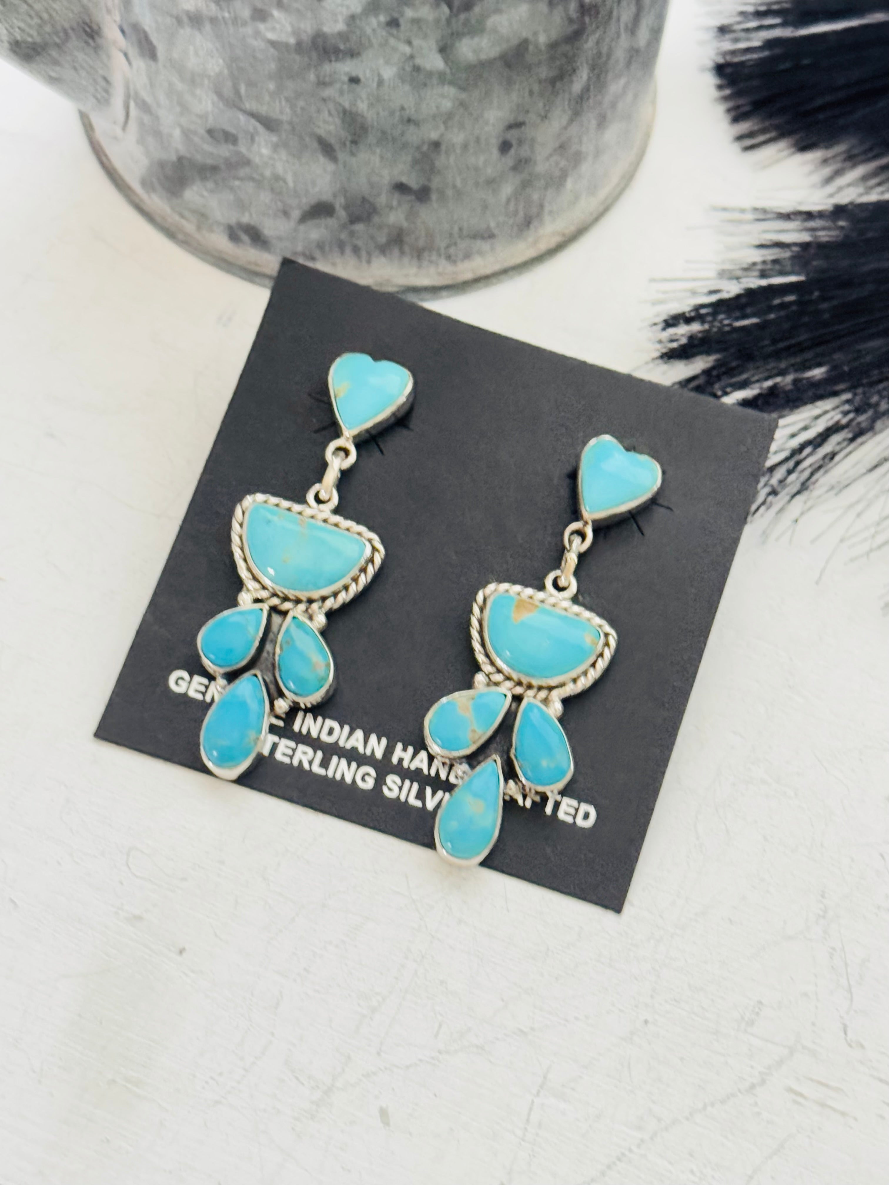 Southwest Handmade Kingman Turquoise & Sterling Silver Post Dangle Earrings