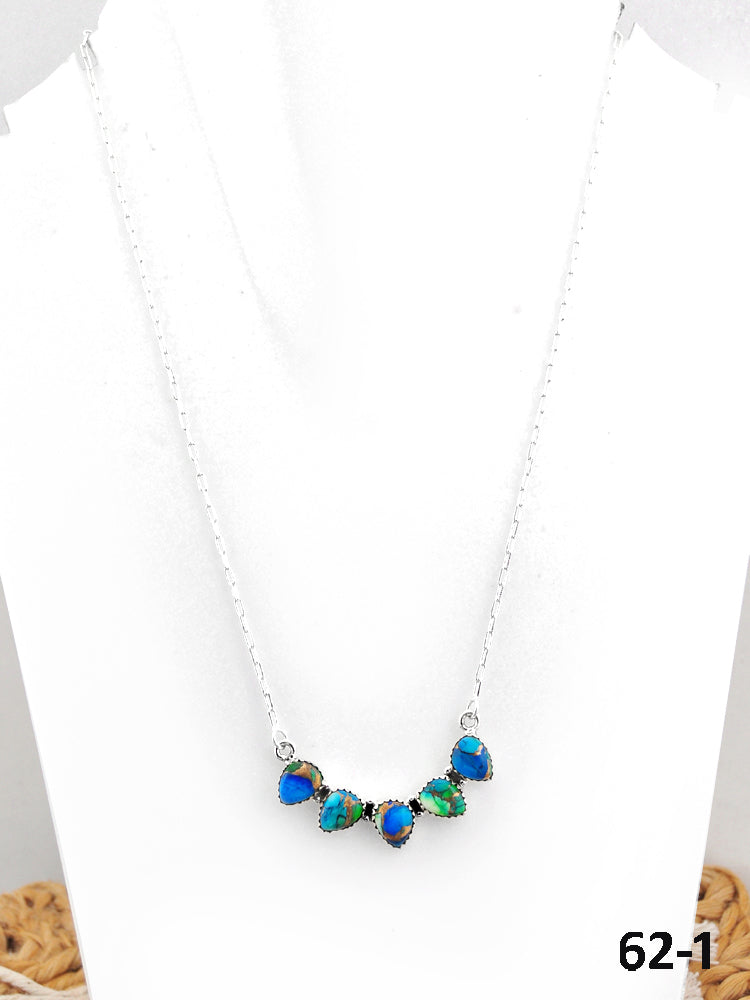 Southwest Made Peacock Dahlia & Sterling Silver Necklace