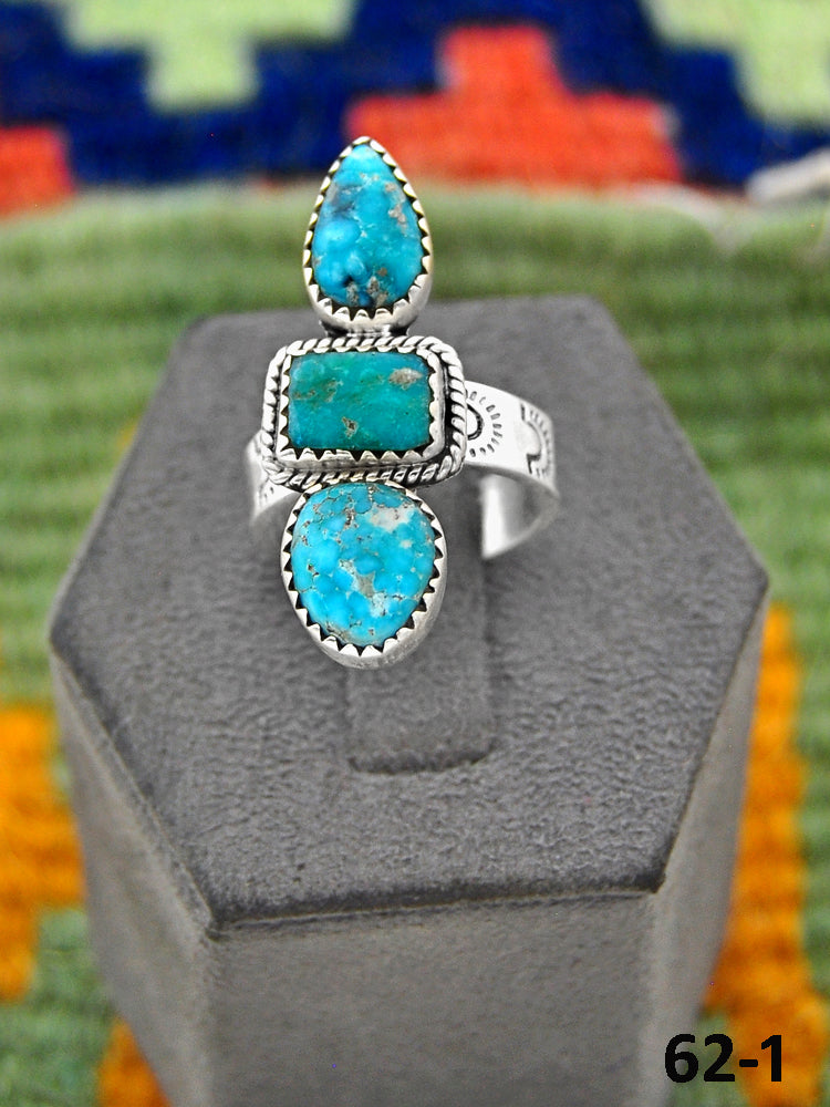 Southwest Handmade White Water Turquoise & Sterling Silver Adjustable Ring