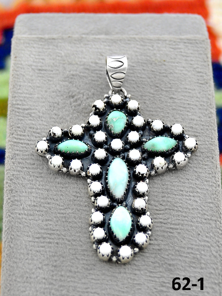 Southwest Handmade Paloma Turquoise with White Buffalo & Sterling Silver Pendants