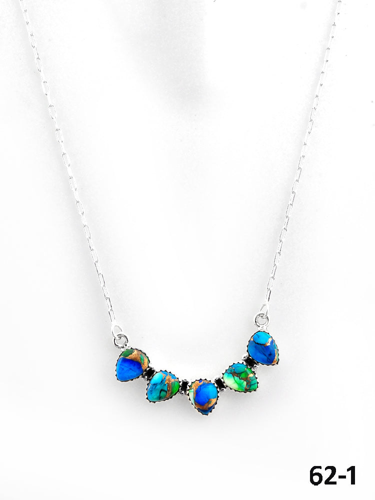 Southwest Made Peacock Dahlia & Sterling Silver Necklace