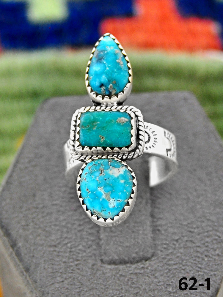 Southwest Handmade White Water Turquoise & Sterling Silver Adjustable Ring