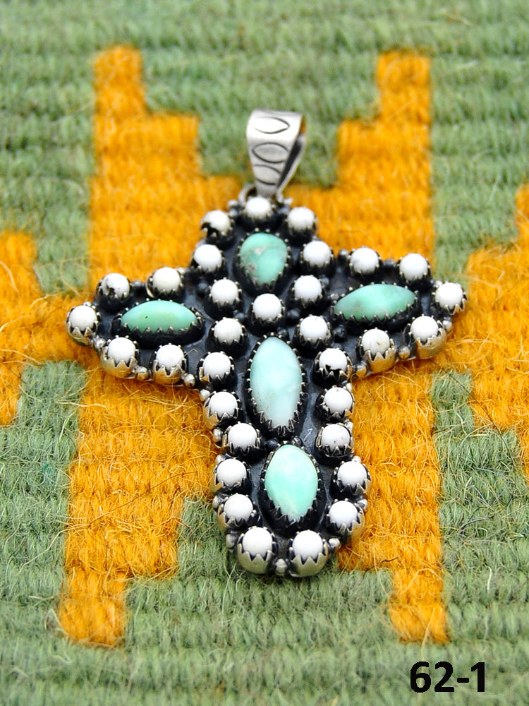 Southwest Handmade Paloma Turquoise with White Buffalo & Sterling Silver Pendants