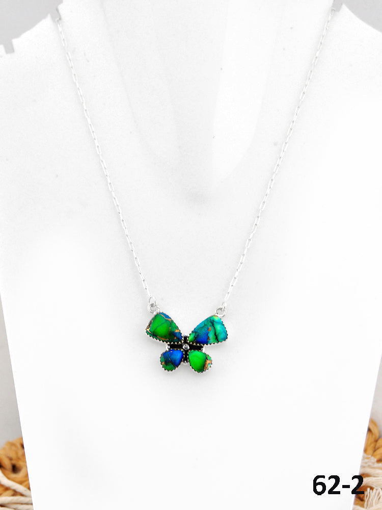 Southwest Made Peacock Dahlia & Sterling Silver Necklace