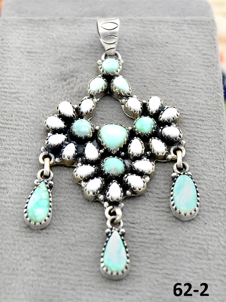 Southwest Handmade Paloma Turquoise  with White Buffalo & Sterling Silver Pendants
