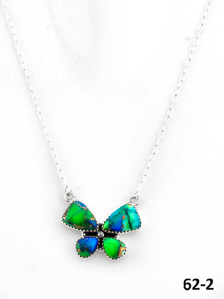 Southwest Made Peacock Dahlia & Sterling Silver Necklace