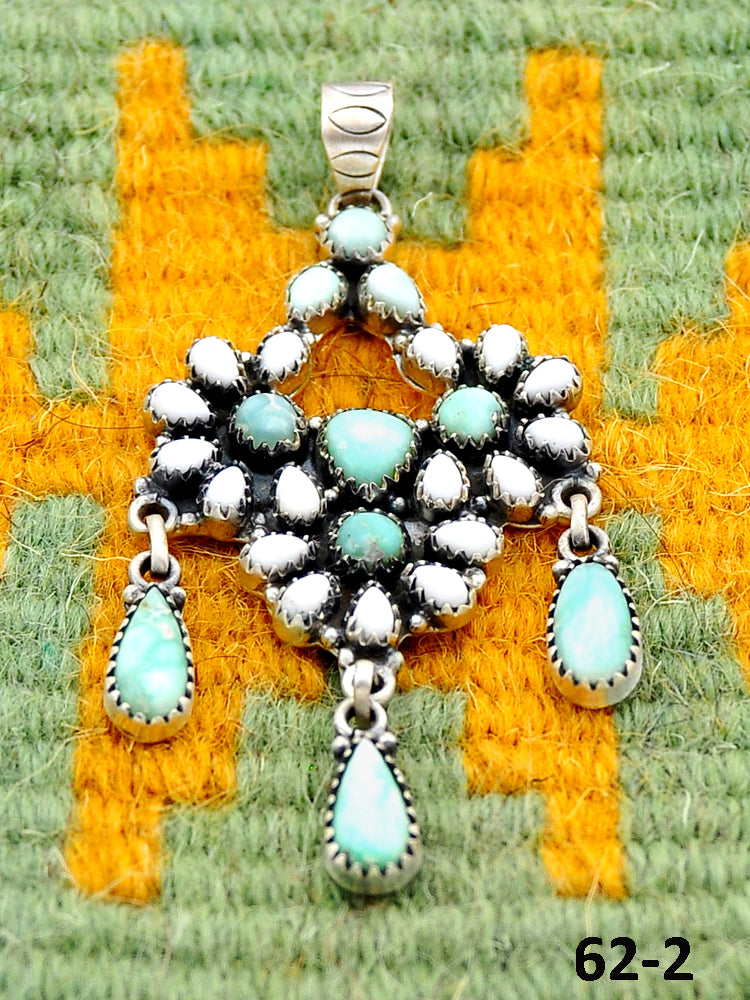 Southwest Handmade Paloma Turquoise  with White Buffalo & Sterling Silver Pendants