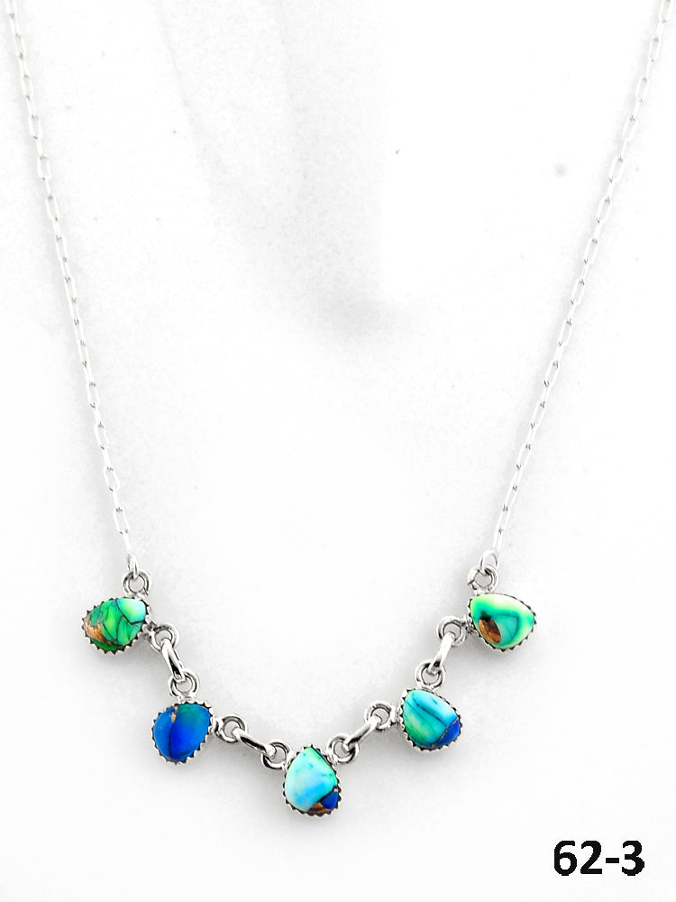 Southwest Made Peacock Dahlia & Sterling Silver Necklace