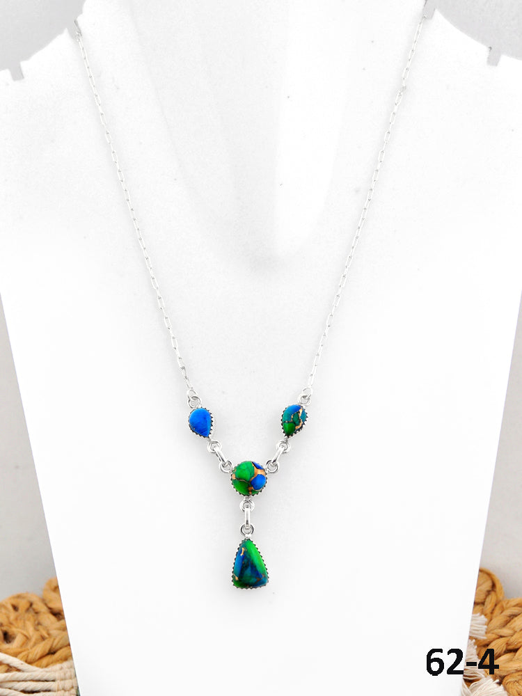 Southwest Made Peacock Dahlia & Sterling Silver Necklace