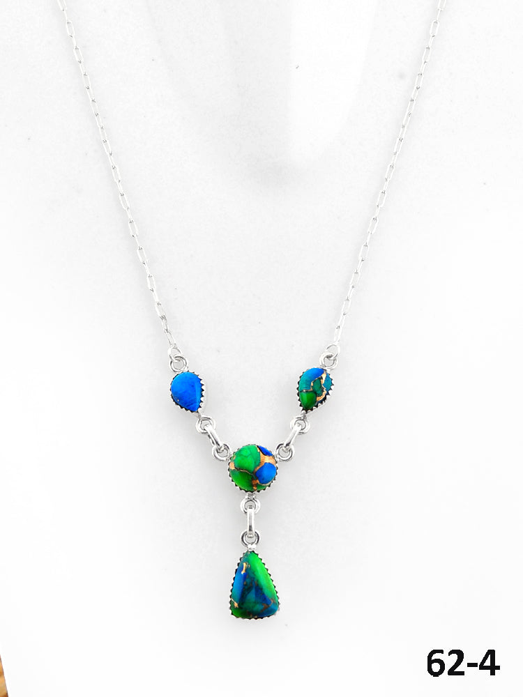 Southwest Made Peacock Dahlia & Sterling Silver Necklace