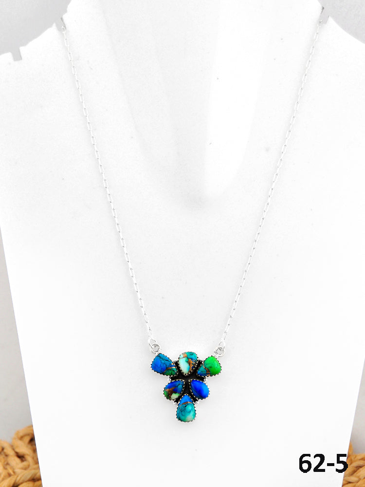 Southwest Made Peacock Dahlia & Sterling Silver Necklace