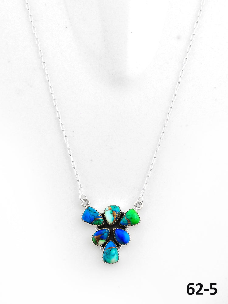 Southwest Made Peacock Dahlia & Sterling Silver Necklace