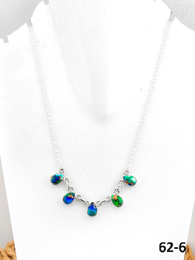 Southwest Made Peacock Dahlia & Sterling Silver Necklace