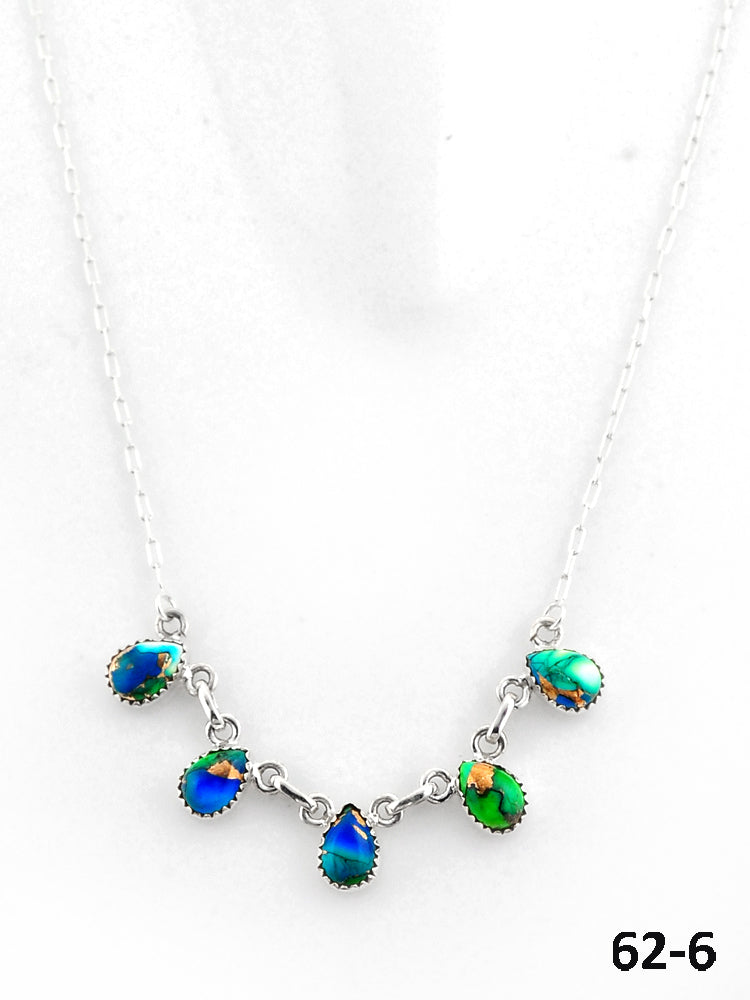 Southwest Made Peacock Dahlia & Sterling Silver Necklace