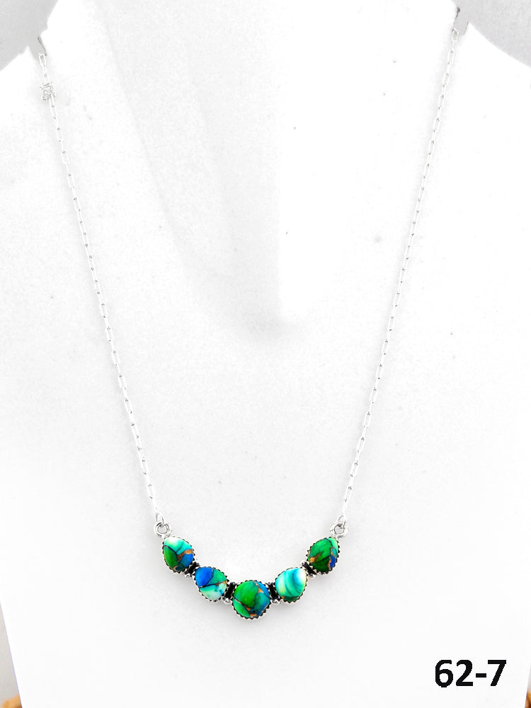 Southwest Made Peacock Dahlia & Sterling Silver Necklace