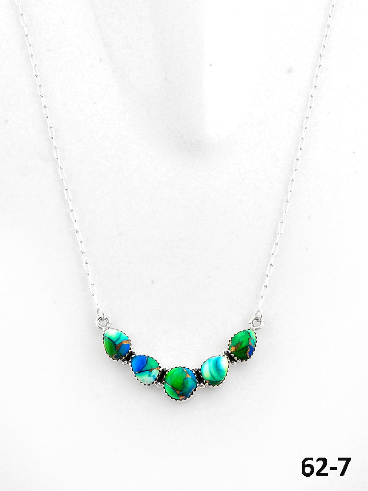 Southwest Made Peacock Dahlia & Sterling Silver Necklace