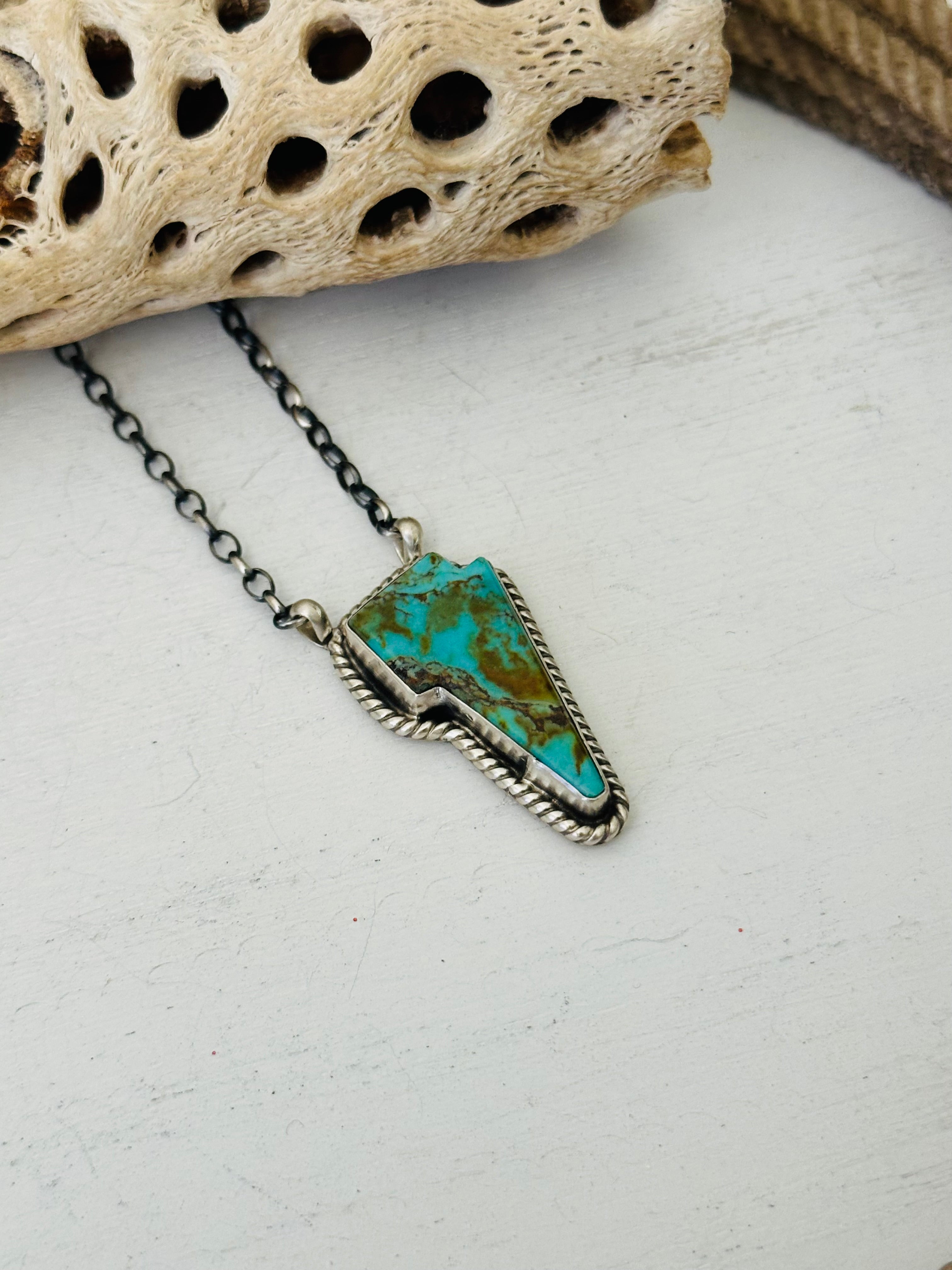 Donovan Skeets Kingman Turquoise & Sterling Silver Lightning Bolt Necklace