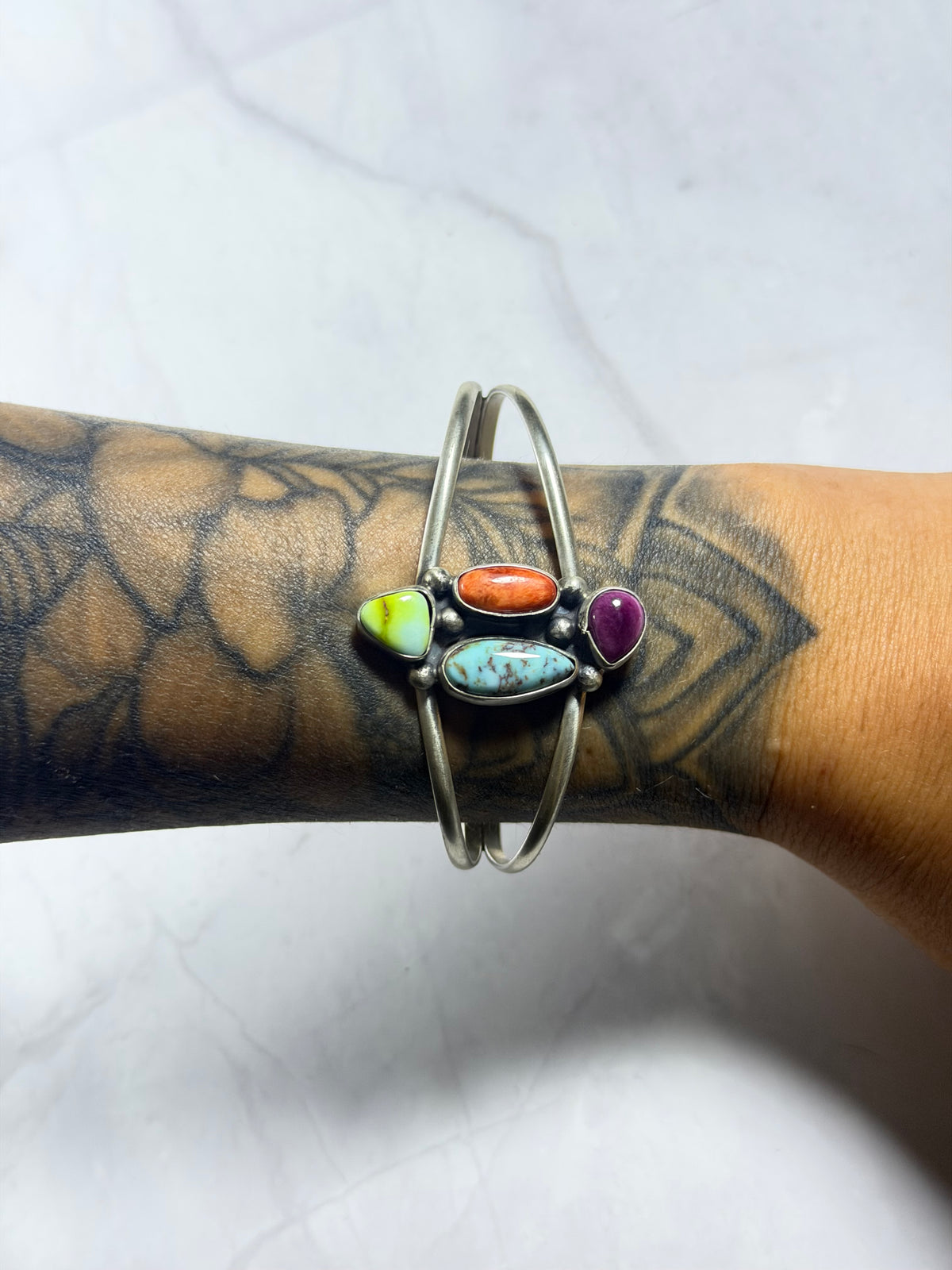 Danny Henio Multi Stone & Sterling Silver Cluster Cuff Bracelet
