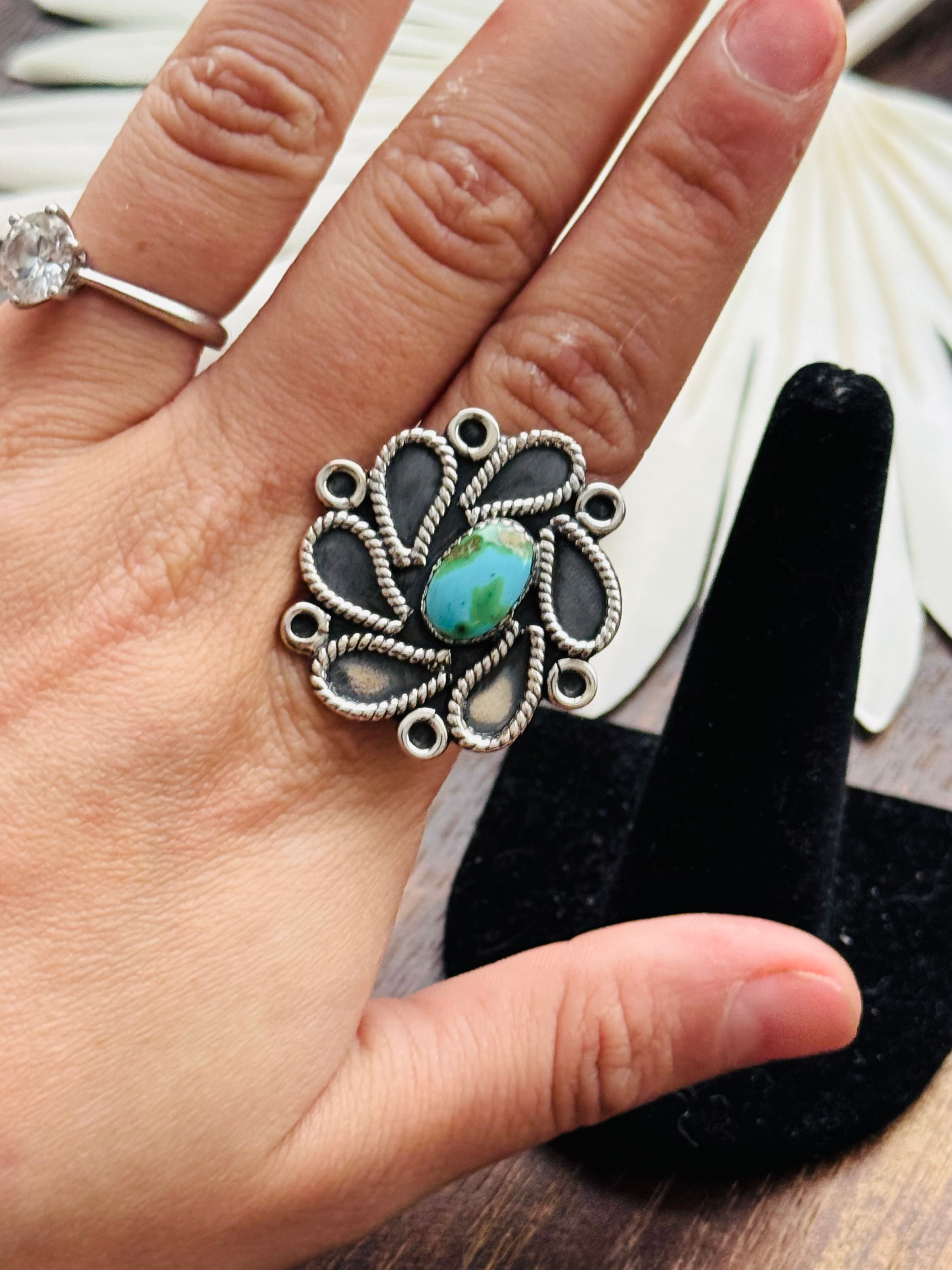 Southwest Handmade Sonoran Mountain Turquoise & Sterling Silver Adjustable Cluster Ring