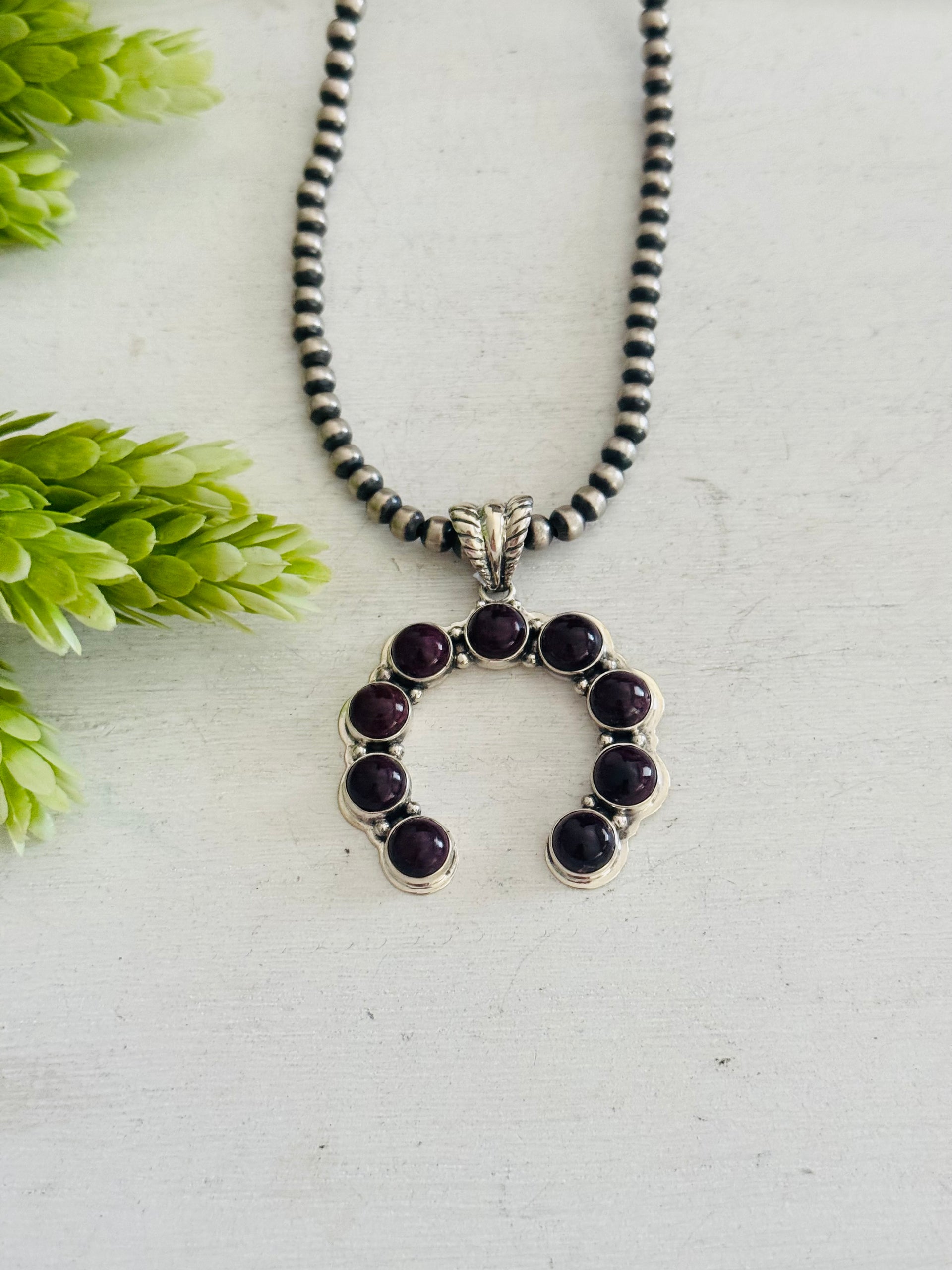 Southwest Handmade Purple Spiny Oyster & Sterling Silver Cluster Pendant