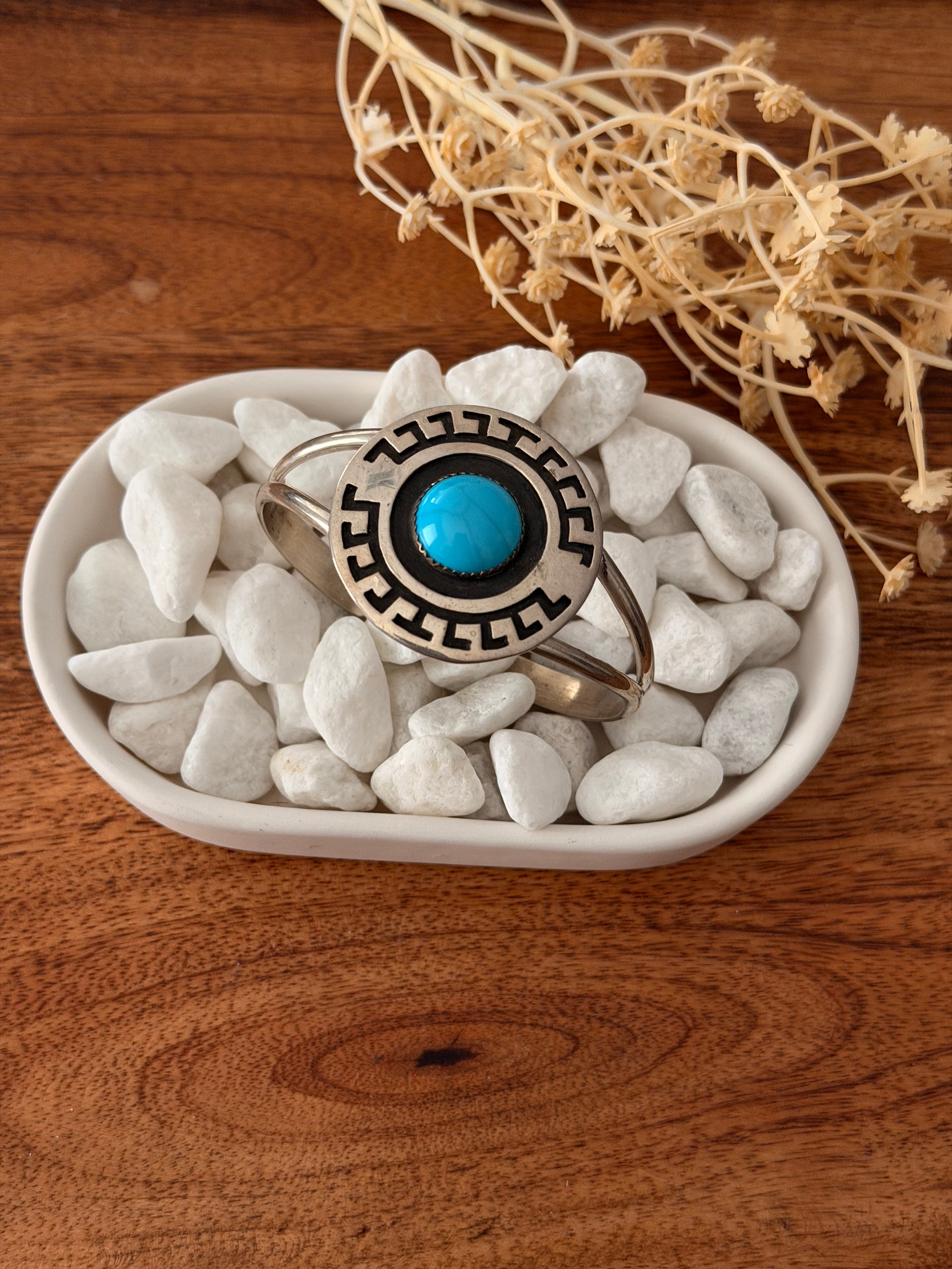 Navajo Made Kingman Turquoise & Sterling Silver Cuff Bracelet