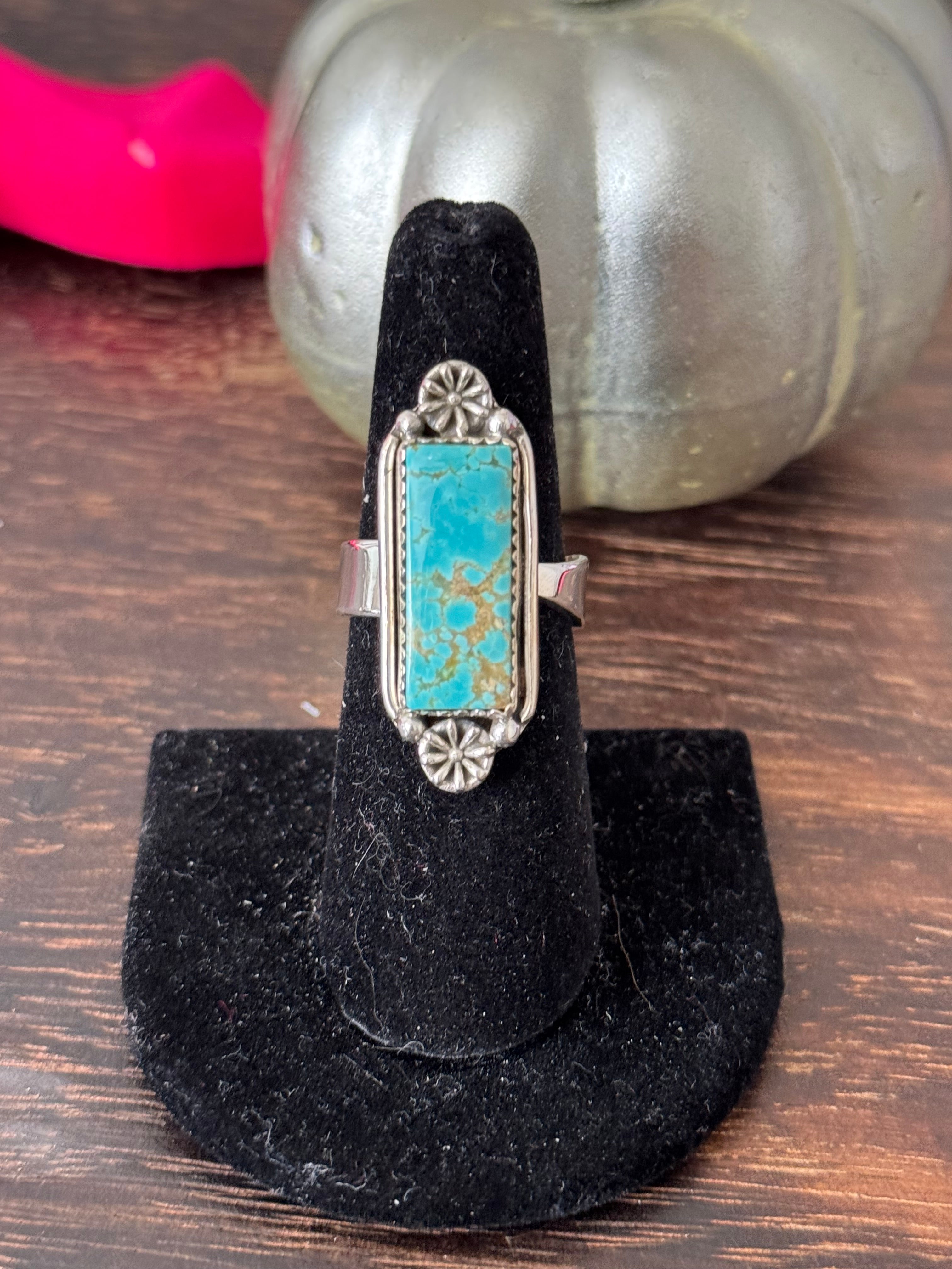 Southwest Handmade Number 8 Turquoise & Sterling Silver Adjustable Ring