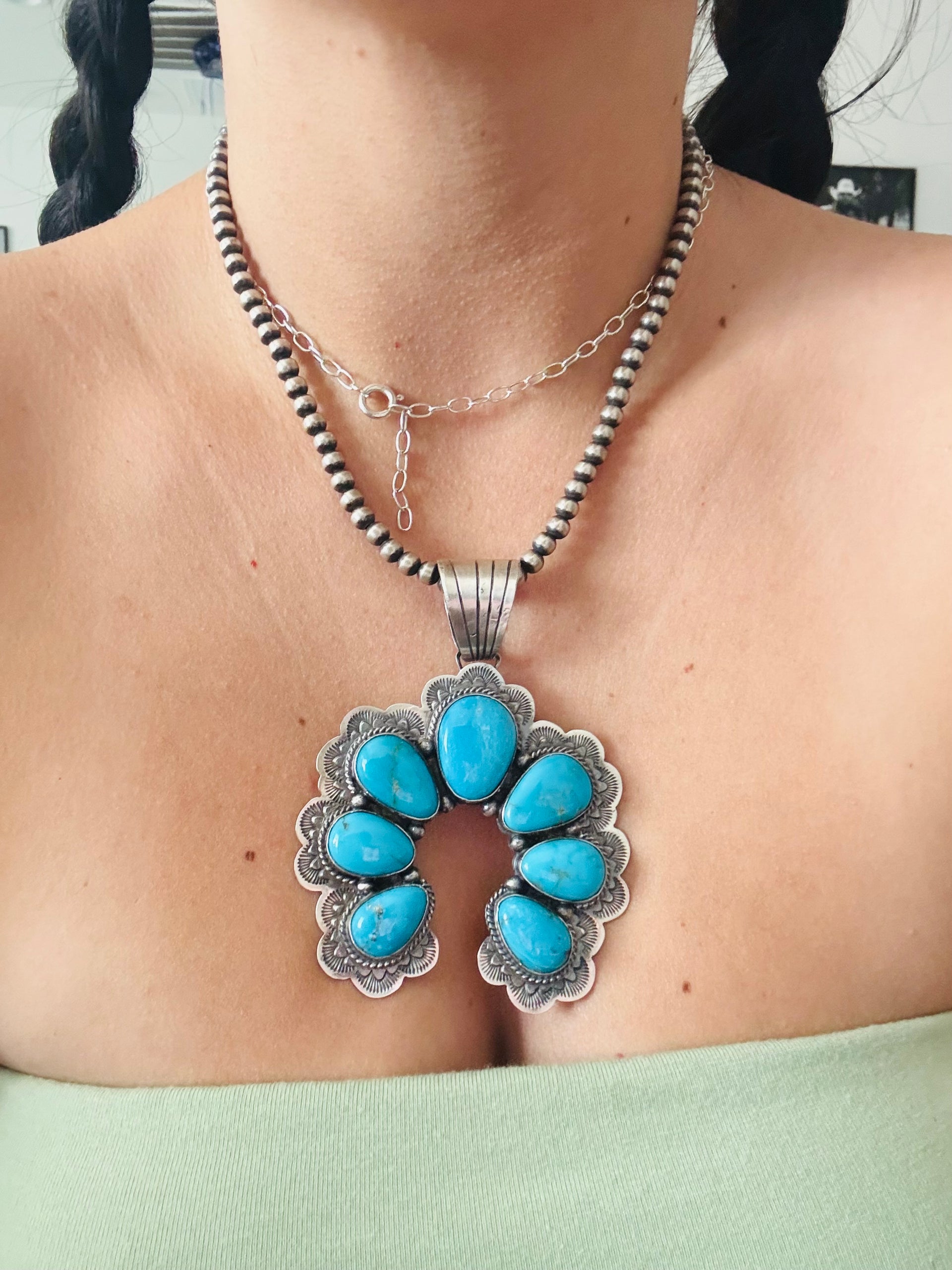 Kee Johnson Kingman Turquoise & Sterling Silver Naja Pendant