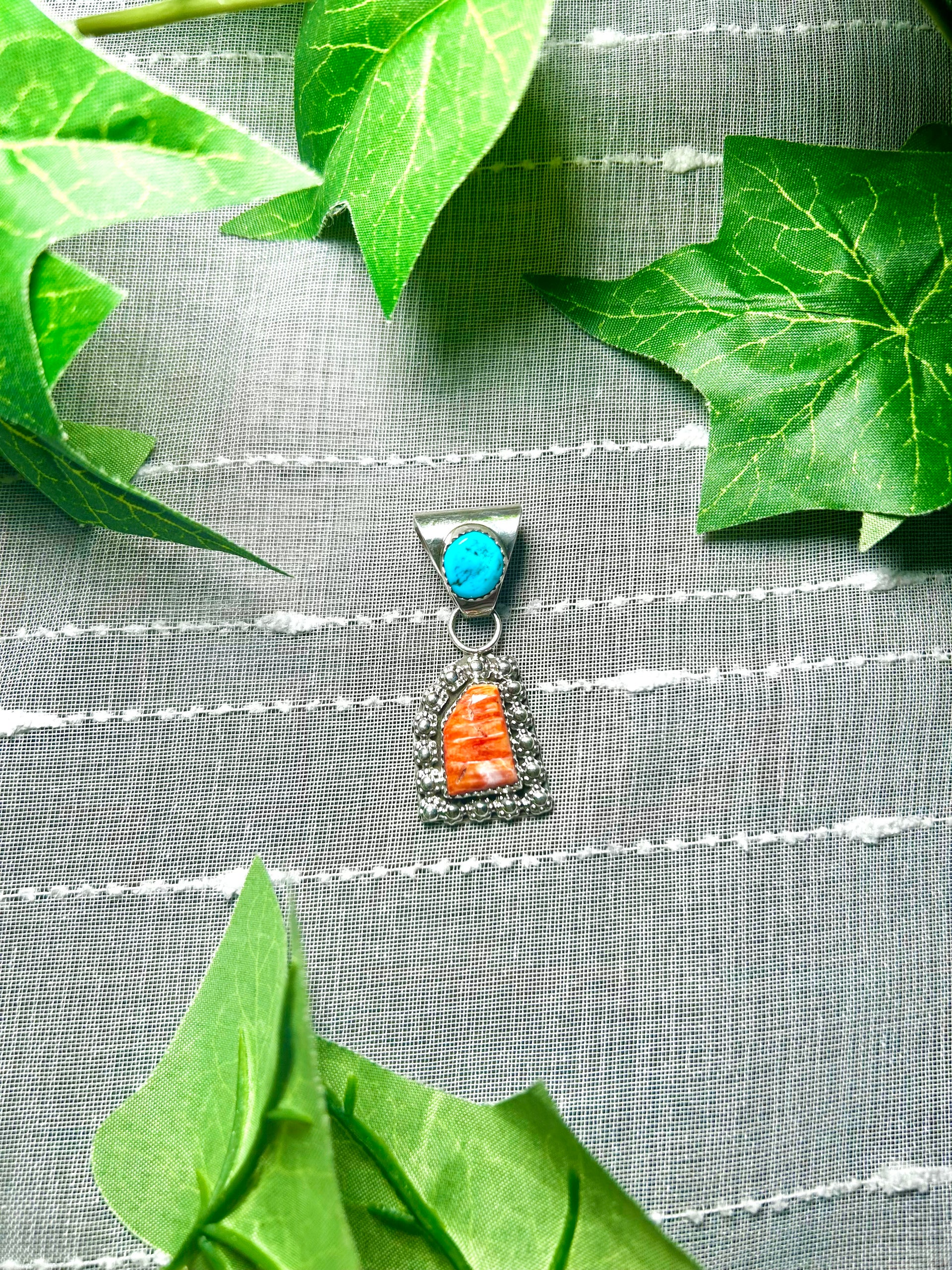 Navajo Made Multi Stone & Sterling Silver Pendant